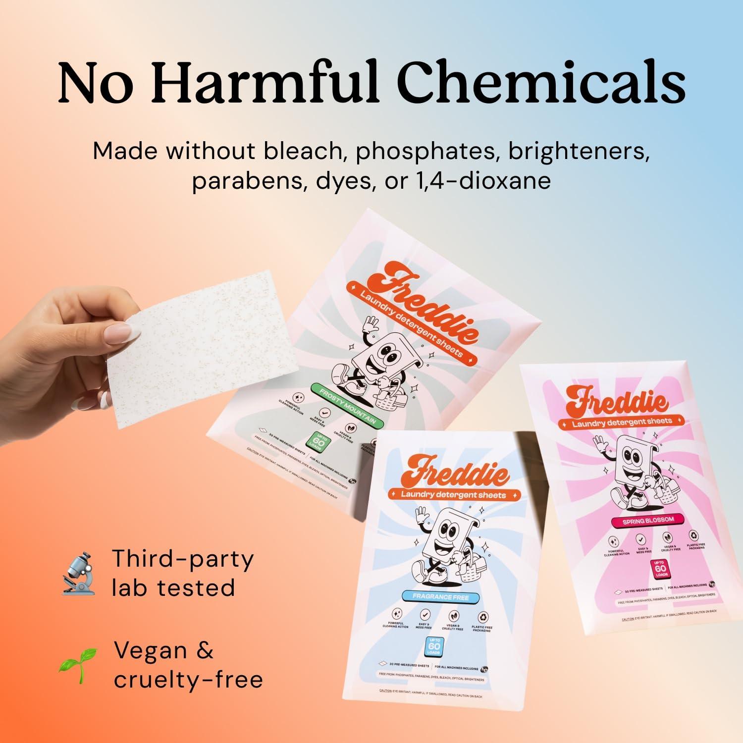 Freddie Freddie Laundry Detergent Sheets - Frosty Mountain Scent - 60 Loads (30 Sheets) - Concentrated Eco Friendly Liquid-less Strips