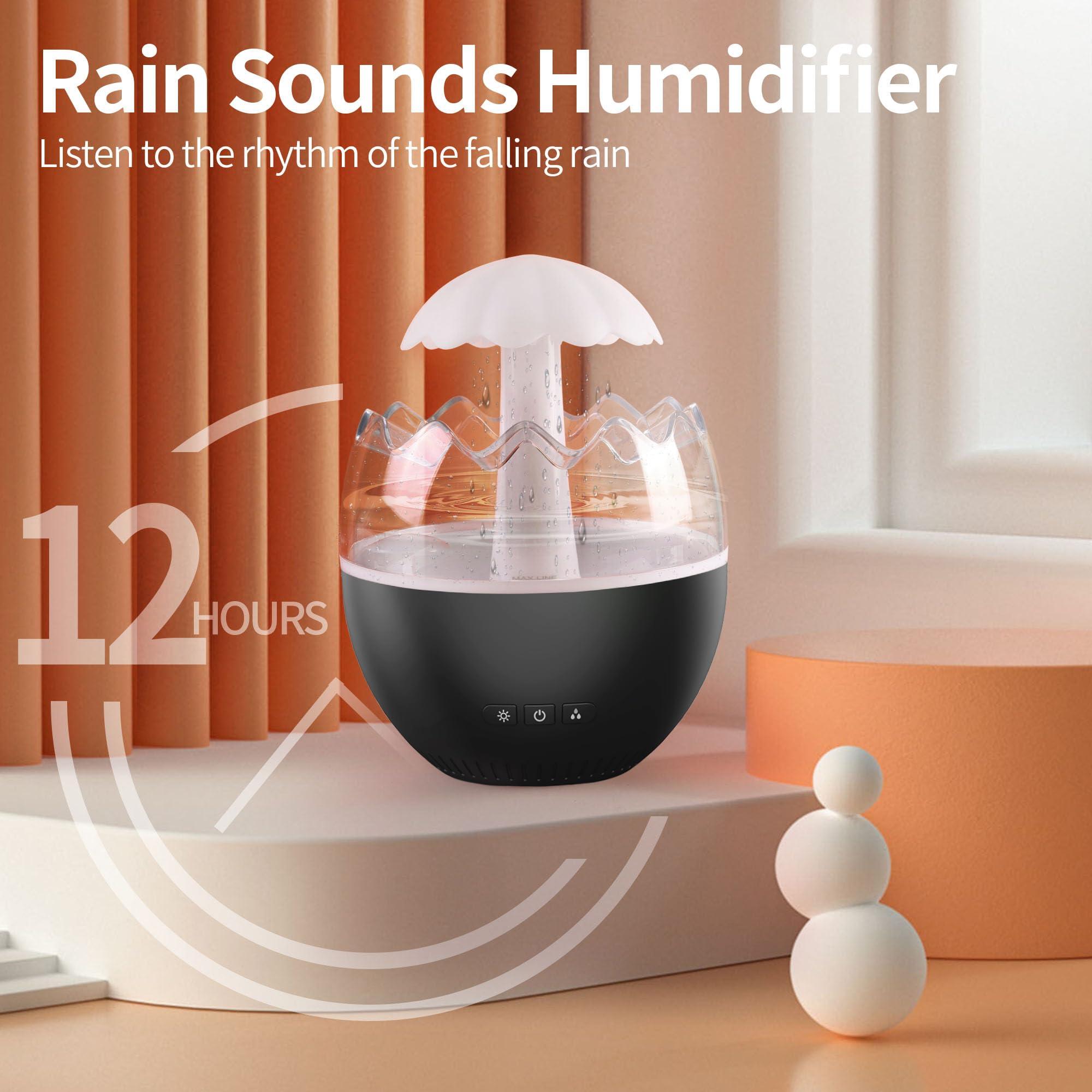 BINEDHEI Rain Cloud Humidifier Diffuser With 7 Colors Water Drip Humidifier with Remote Rain Sounds White Noise Humidifier Air Humidifiers Waterfall Lamp Humidifier for Bedroom Office (Black)