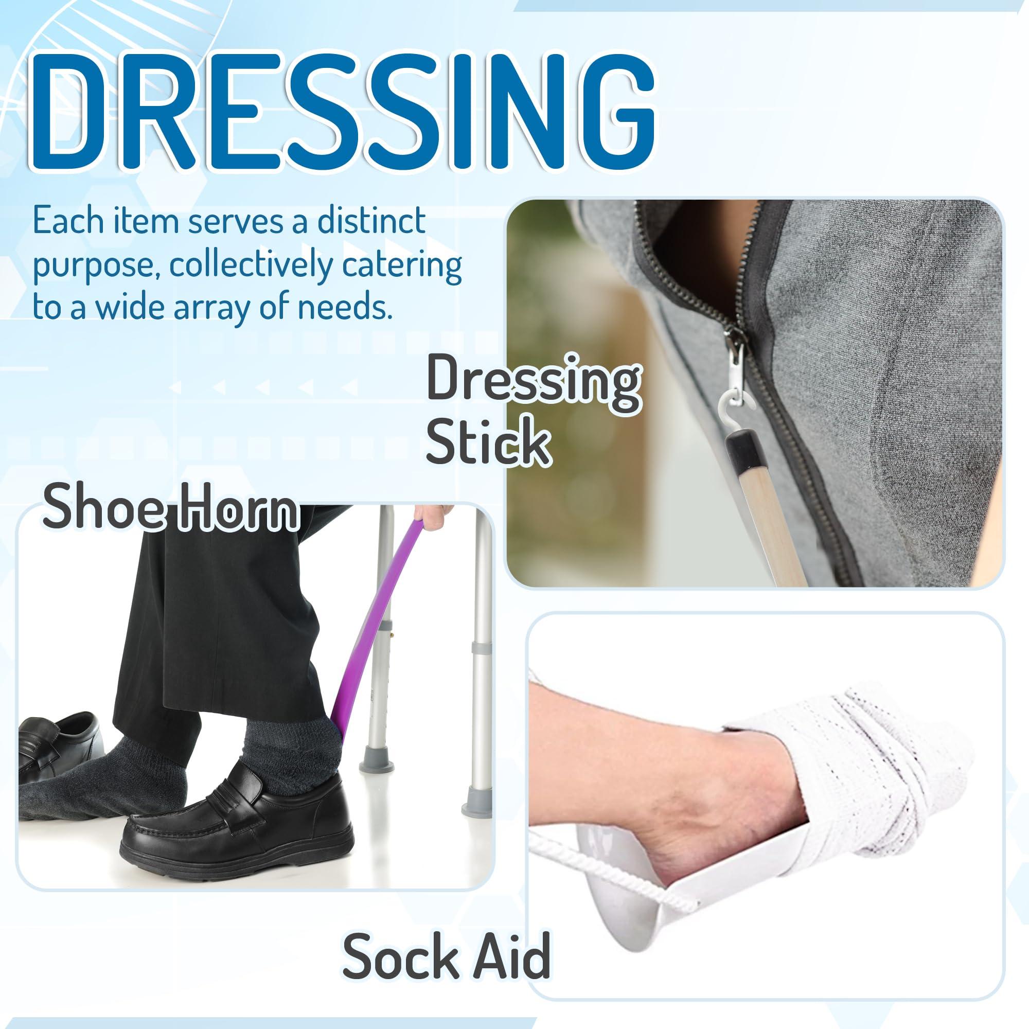 MARS WELLNESS 7 Piece Deluxe Hip Kit - Deluxe Hip/Knee Replacement Kit Tool - Leg Lifter, Sock Iad, 2 Rotating Grabber Reacher, Dressing Stick, Shoe Horn, Bath Sponge - Surgery Recovery Kit