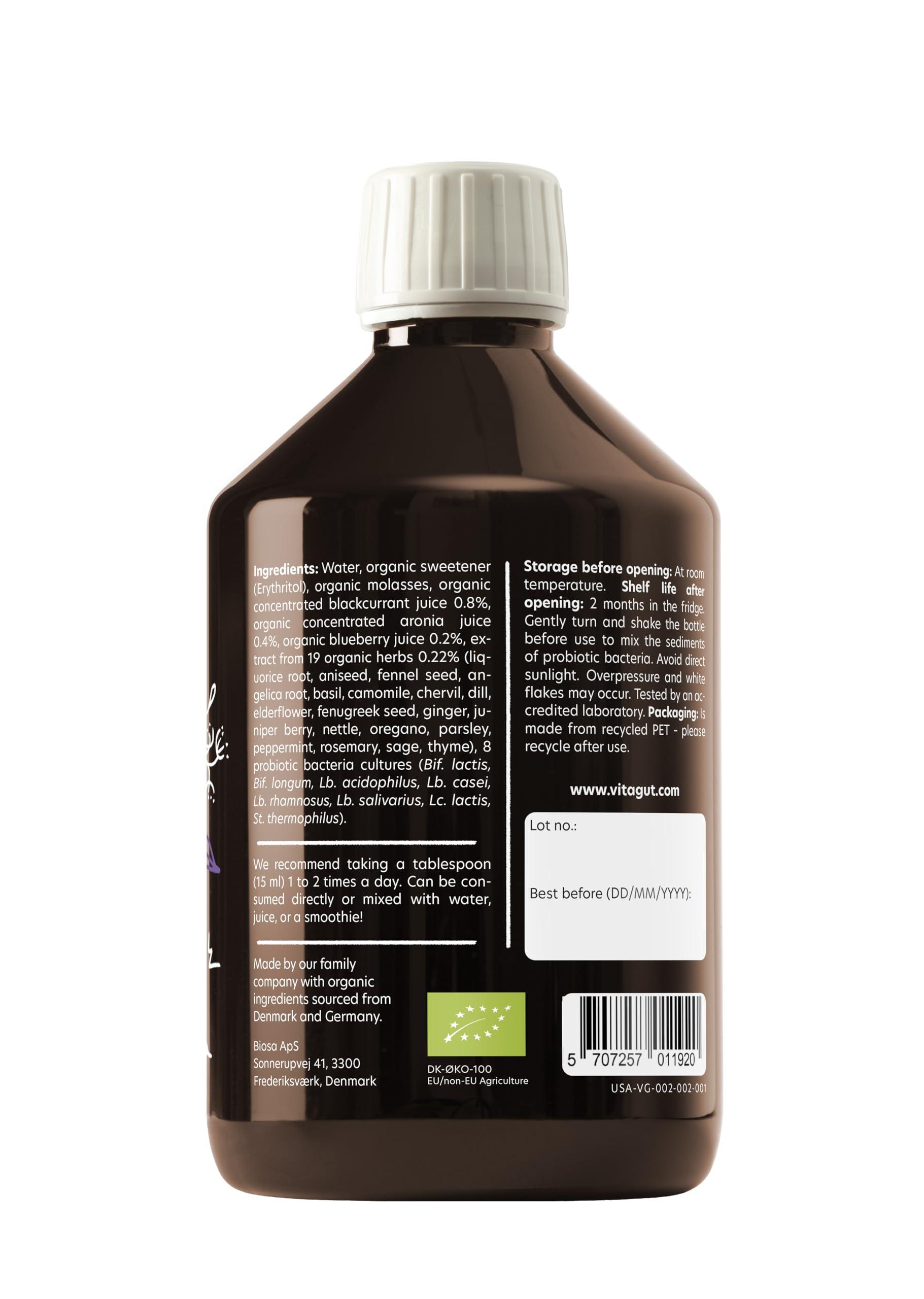 VITAGUT VITAGUT Liquid Probiotic, Prebiotics & Postbiotics 3-in-1 Organic, Live Probiotics for Women & Men - Probiotics for Digestive Health, 50 Billion CFU, 19 Fermented Herbs, Vegan Probiotic for Gut Health