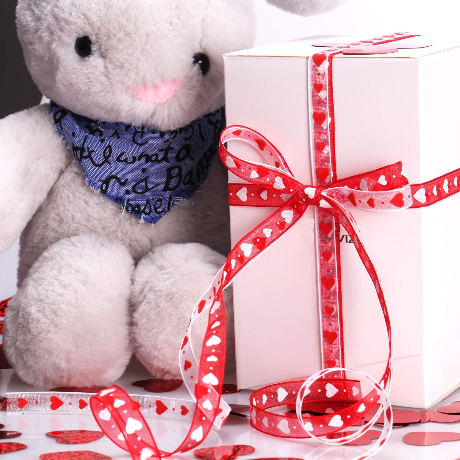 Mayam Mayam Valentine\'s Day Ribbons Heart Ribbons Craft Ribbons for ValentineWedding Craft, 2 Rolls (red and White)