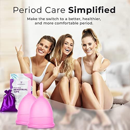 EcoBlossom EcoBlossom Menstrual Cup Kit - Tampon, Pad, and Disc Alternative Product - Wear for 12 Hours - Reusable Period Cup/Copa Designed with Soft Flexible Medical-Grade Silicone (Small & Large)