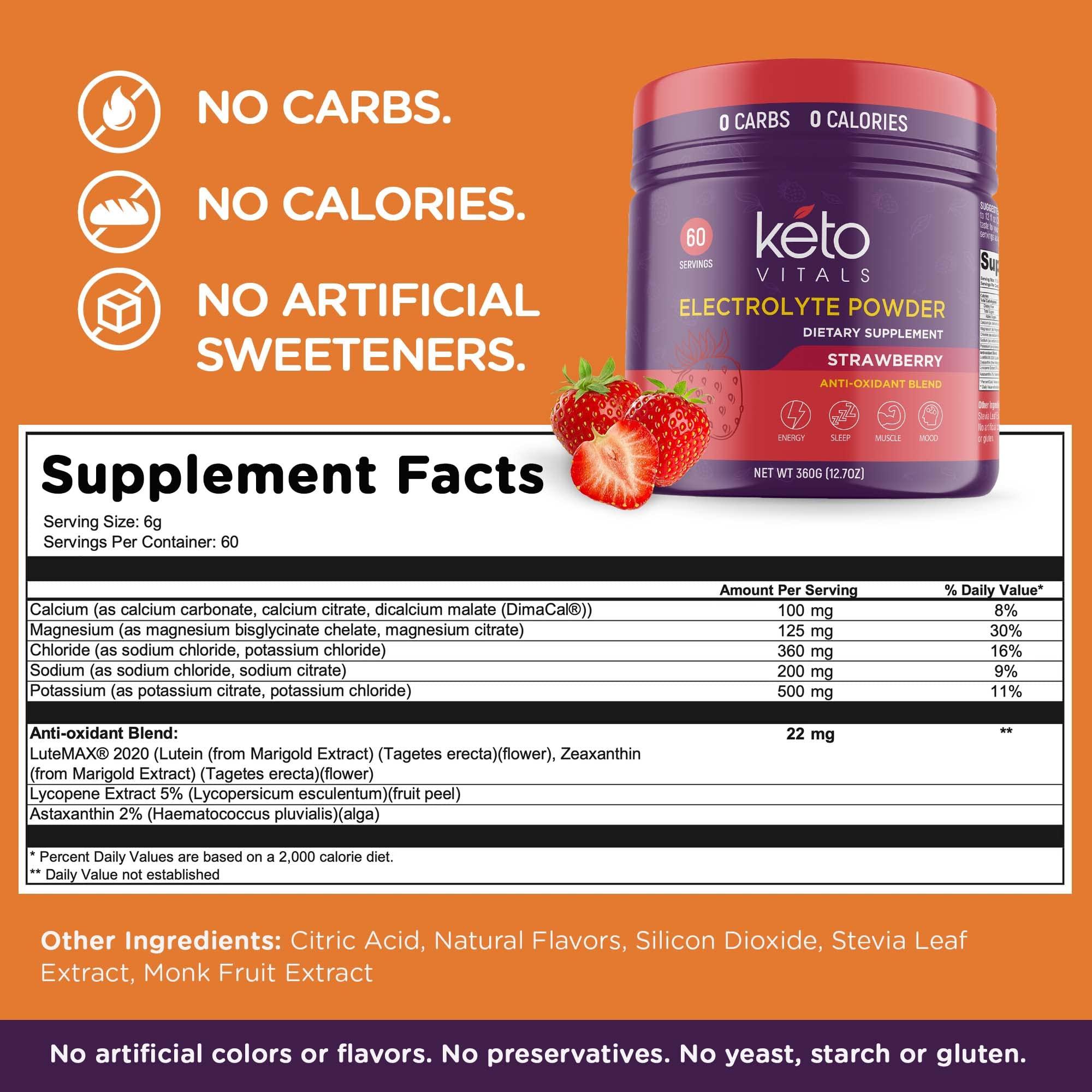 Keto Vitals Keto Vitals Electrolyte Powder | Keto-Friendly Electrolytes with Potassium, Magnesium, Sodium, Calcium | Keto Electrolytes Supplement Energy Drink Mix | Sugar-Free, Zero Calories, Zero Carbs