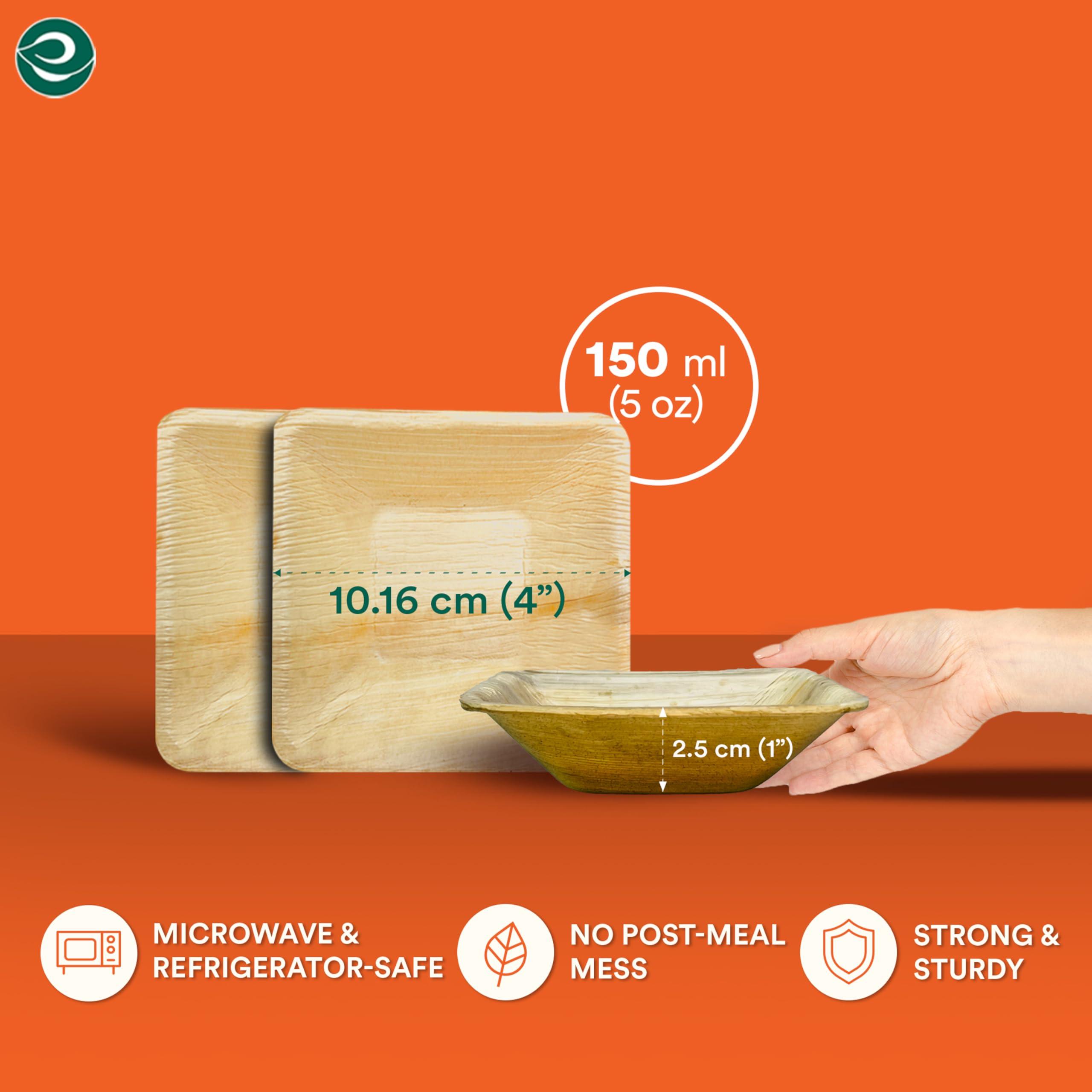 ECO SOUL ECO SOUL 100% Compostable Mini Palm Leaf Bowls 4 Inch 5 Oz Disposable Square Bamboo Bowls [50-Pack] Dessert Bowls Bamboo Style I Heavy Duty Eco-Friendly Sturdy Palm Bowl I Biodegradable Eco Bowls