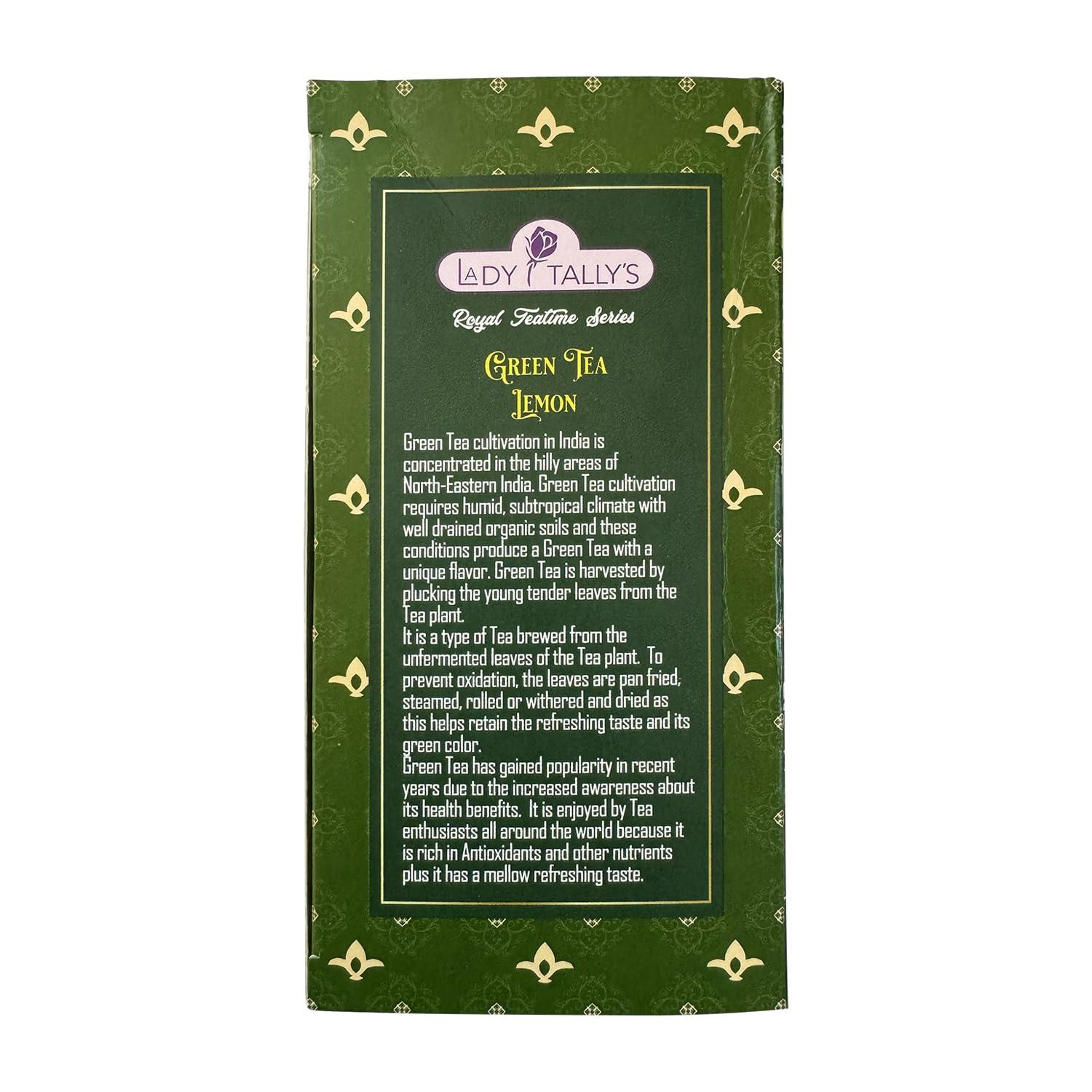 Herbal Cup Herbal Cup Tea - Lady Tallys Green Tea Lemon, Rich Flavor and Aroma for Daily Indulgence, Caffeinated, Enjoy Hot Cold Summer Winter, 20 Teabags (Pack of 1)