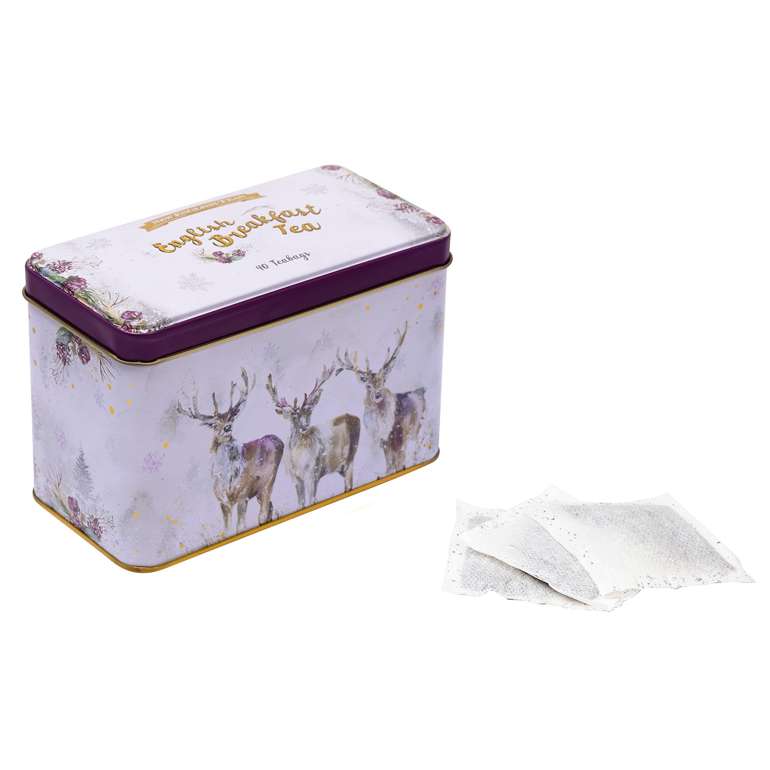 New English Teas New English Teas English Breakfast Christmas Tea Gift Set, Stag Design Tin with 40 English Breakfast Tea Bags