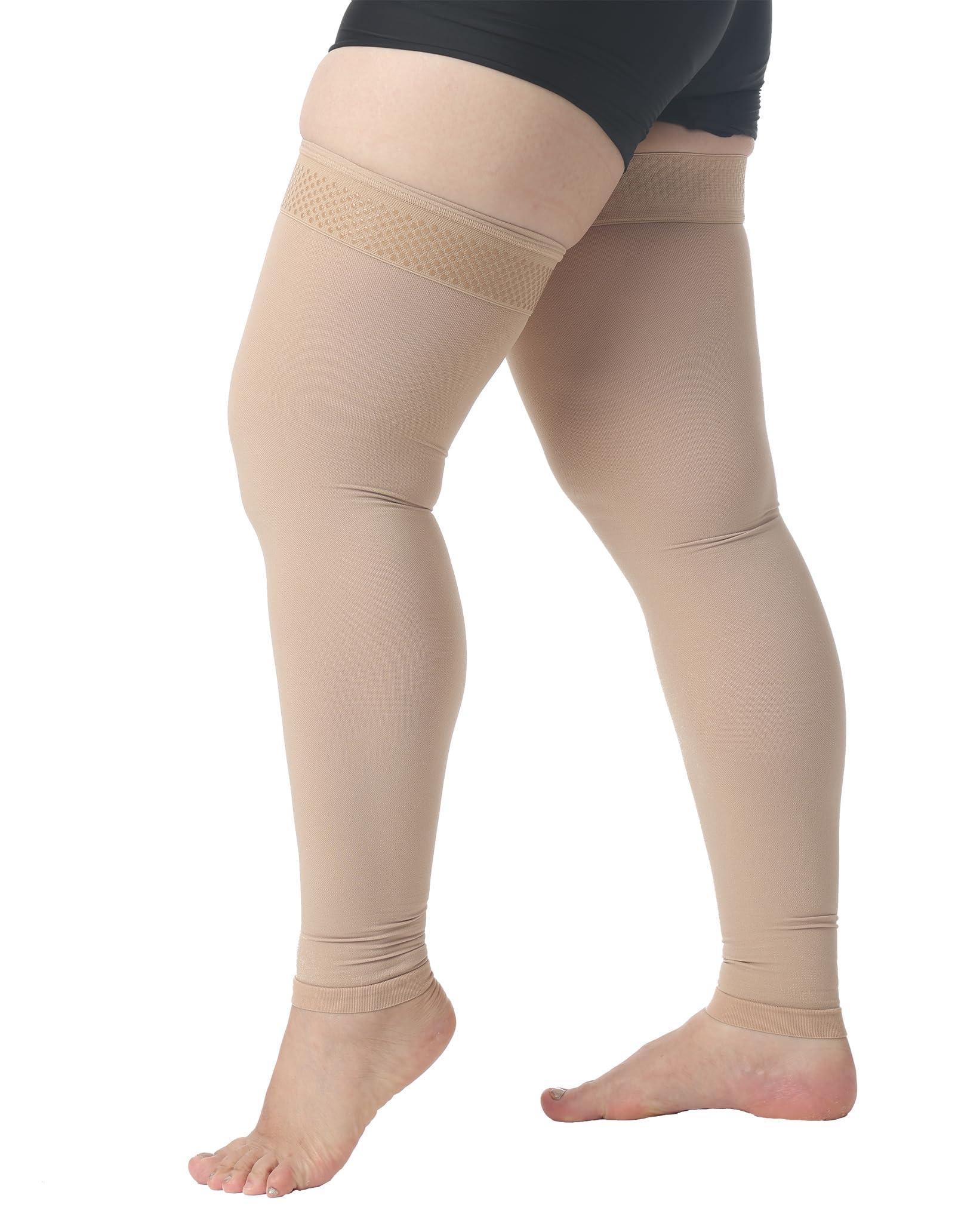 MGANG MGANG Plus Size 5XL Extra Wide Ankle and Silicone Band, 15-20 mmHg Medical Compression Stockings for Men & Women, Full Leg Support for Varicose Veins, Edema, Travel, Flight, Pregnant, Beige