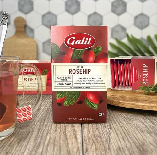 Galil Galil Rosehip Tea – Caffeine-Free Herbal Tea, Certified Kosher Tea – Non-GMO Rosehip Teabags 20 Count, 60 Tea Sachets Total (Pack of 3)