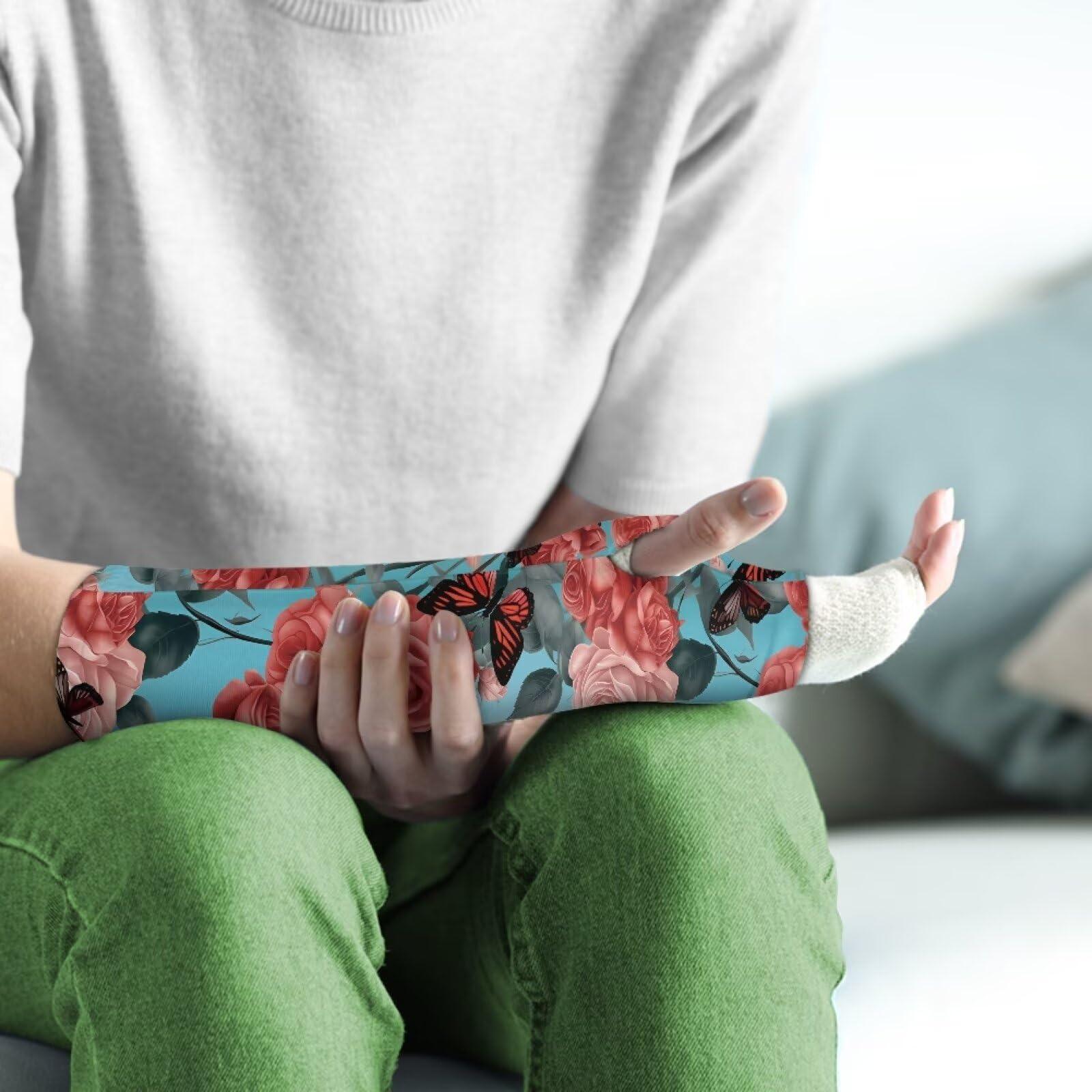 Gomyblomy Gomyblomy Roses Butterfly Arm Cast Cover Elastic Short Cast Protector for Women Breathable Washable Arm Cast and Bandage Covers Protection Reusable Cast Sleeve for Bath Shower