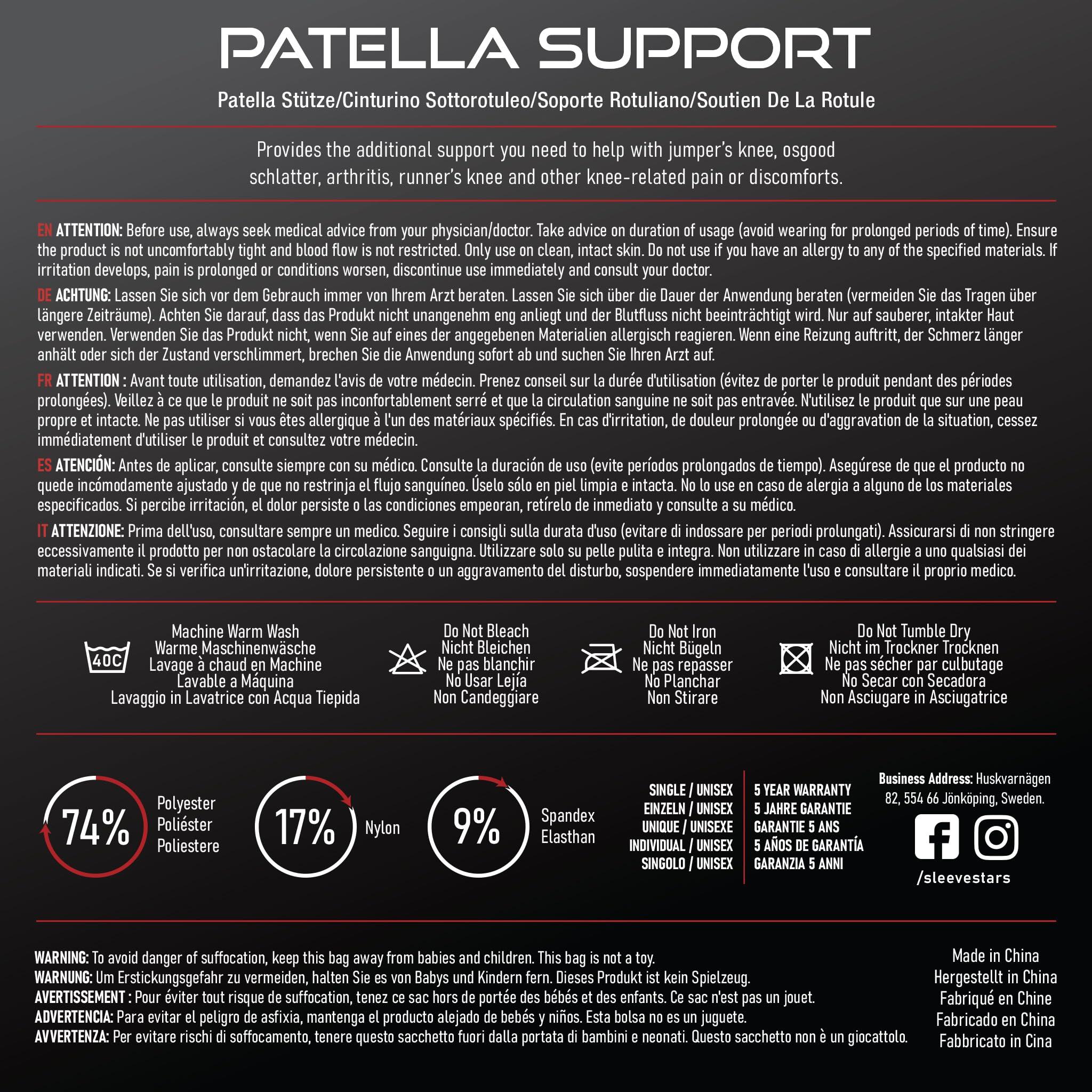 SS SLEEVE STARS Sleeve Stars Patellar Tendon Support Strap Osgood Schlatter Band Knee Brace for Kids, Youth, Women & Men w/ 3 Lengths, Swedish Brand Patella Tendon Knee Strap for Arthritis, Tendonitis & Pain