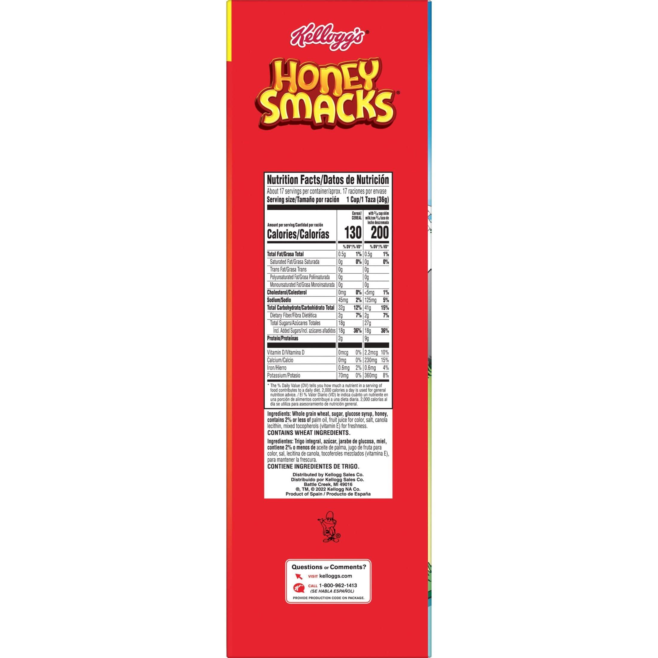 Honey Smacks Honey Smacks Cold Breakfast Cereal, Made with Whole Grain, Kids Snacks, Family Size, Original, 21.2oz Box (1 Box)