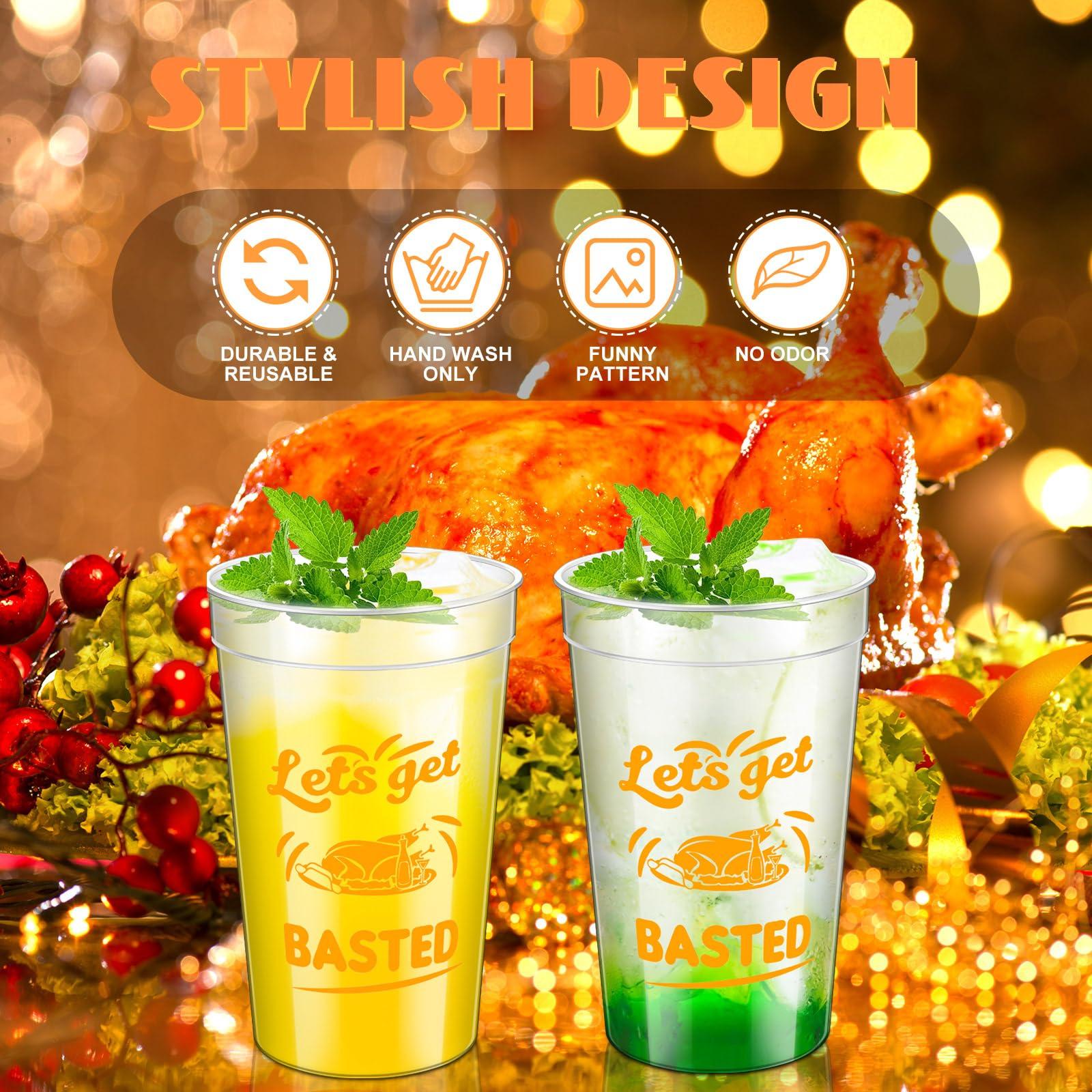 Uiifan Uiifan 24 Pack 16 oz Thanksgiving Reusable Plastic Cups Thanksgiving Stadium Cups Gobble Design Thanksgiving Party Supplies Clear Fall Cups for Dinner Celebration Friendsgiving Party (Stylish)