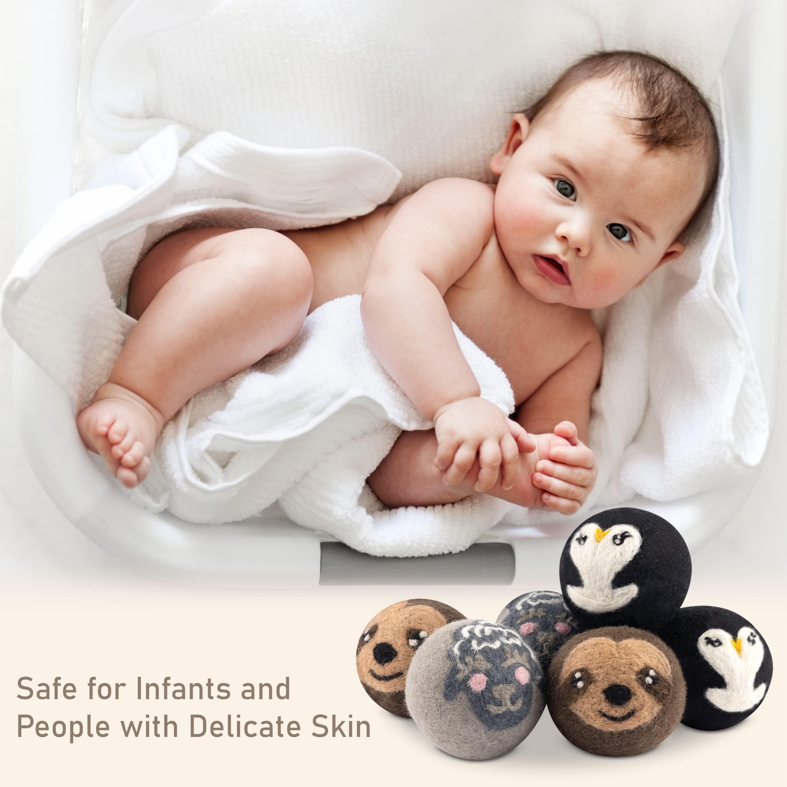 Adornimal Wool Dryer Balls Sloth, Penguin and Sheep Design Dryer Balls Laundry Reusable Natural Fabric Softener 100% Pure New Zealand Wool Handcrafted in Nepal 6 Pack Laundry Balls for Dryer