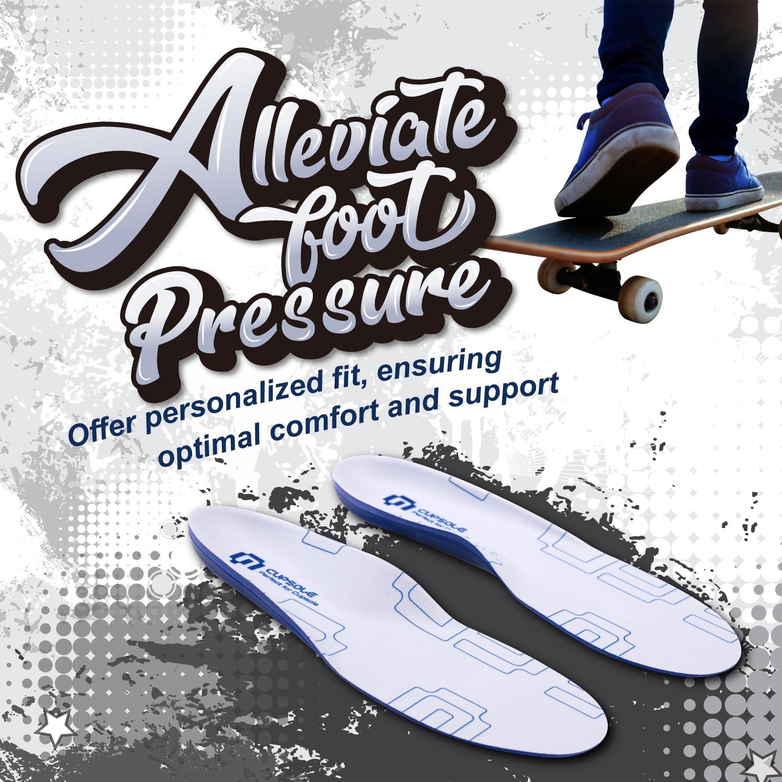 GED Skateboarding Shoe Insoles for Women, GED Sports Inserts for Skate Sneakers and Athletic Activity, Orthotic Insoles for Stability, Cushioning, Shock Absorbing, Arch Support, Protection US 6-6.5