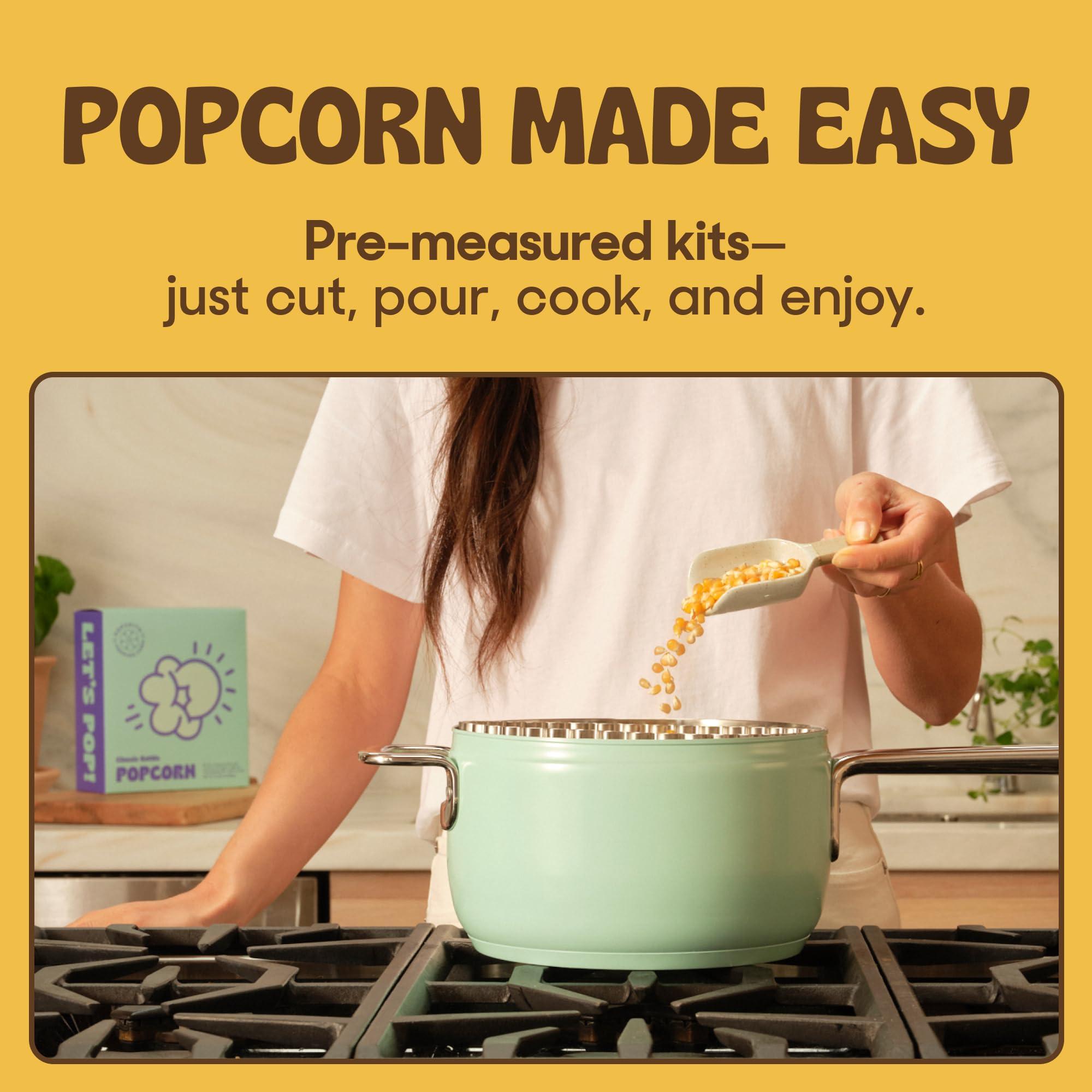 POPSMITH Popsmith Popcorn Pre-Measured Popcorn Kits - Five 4-oz Buttery Popcorn Kits with Butter Flavored Coconut Oil & Buttery Popcorn Salt. Authentic Movie Theater Flavor.