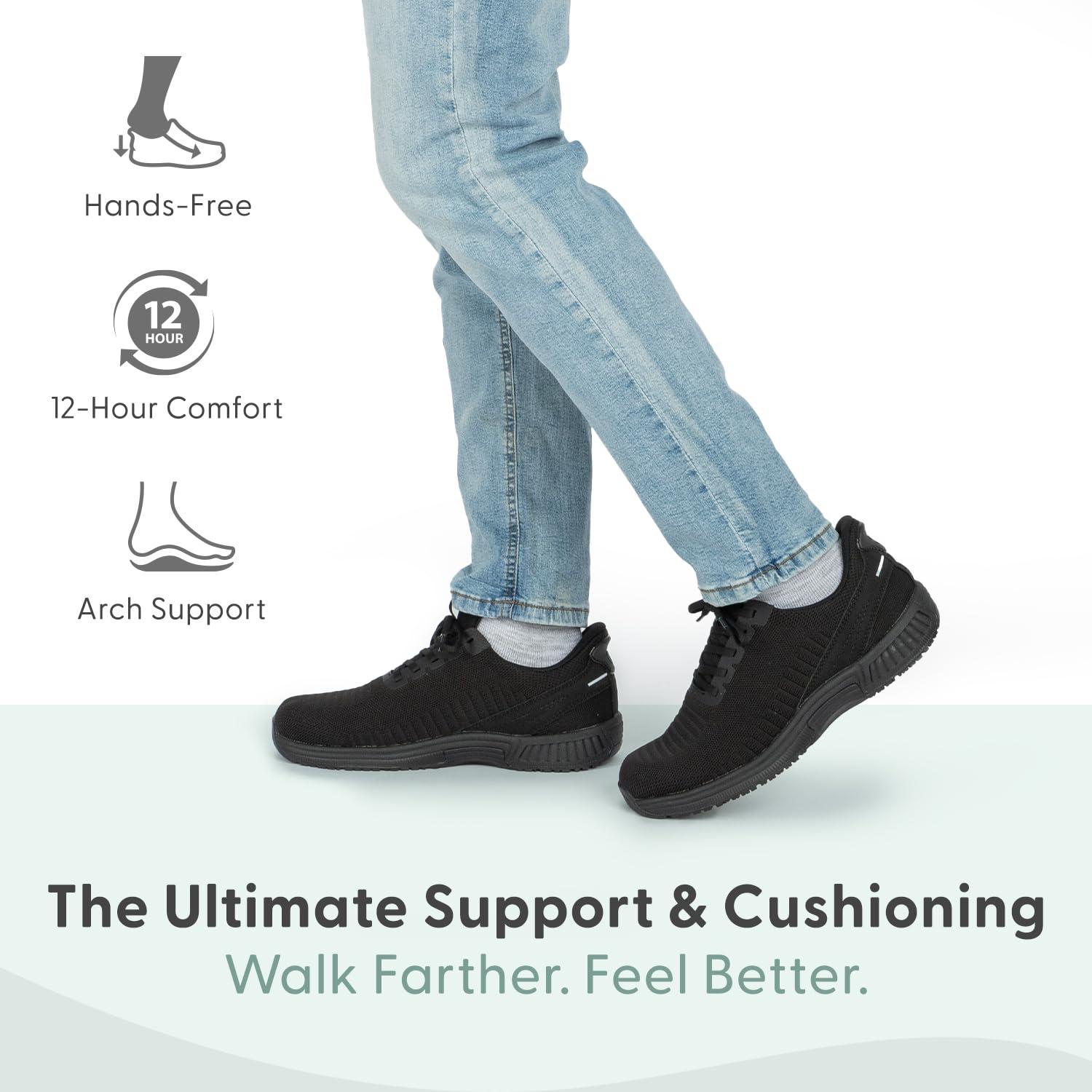 Orthofeet Orthofeet Men\'s Orthopedic Black Knit Yari Hands-Free Sneakers, Size 14