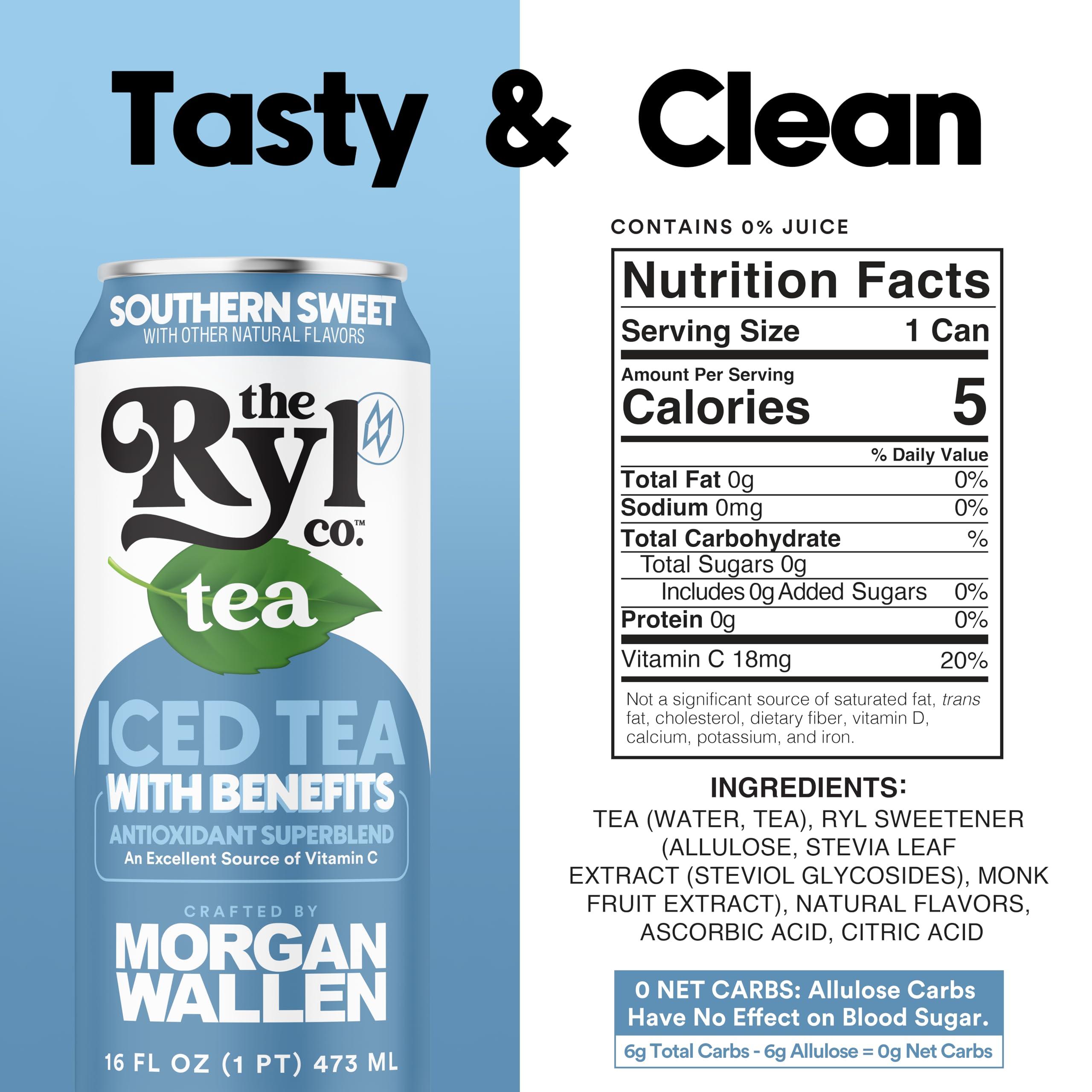 The Ryl Co Ryl Iced Tea, Wallen\'s Sweet, Antioxidant Superblend, Zero Sugar, Low Carb, Low Calorie Iced Tea, 16.0 Fl Oz (12-Pack)