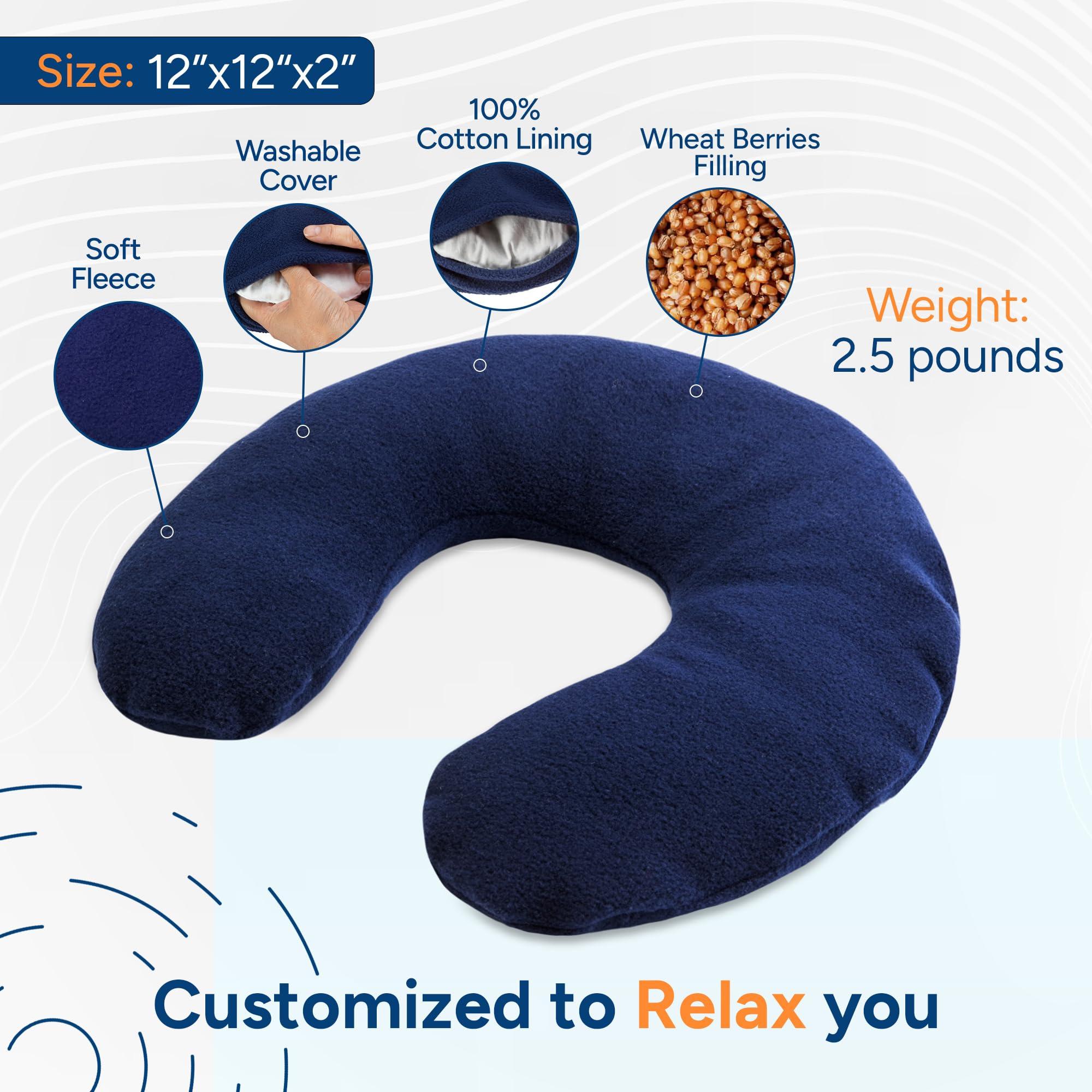 SunnyBay SunnyBay Microwave Heating Pad, Microwavable Heated Neck Pillow for Moist Hot Therapy, Heated Neck and Shoulder Wrap with Wheat Filling and Washable Cover, 12\"X12\"X2\", 2.5 lbs, Navy Blue