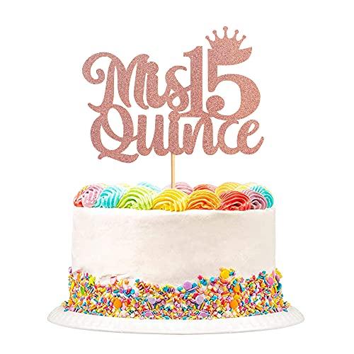 Unimall Unimall Rose Gold Glitter Spanish Mis Quince Cake Toppers with Crown 15th Birthday Party Cake Toppers My Fifteen Years Old Birthday Children 15 Birthday Cake Picks Party Decoration