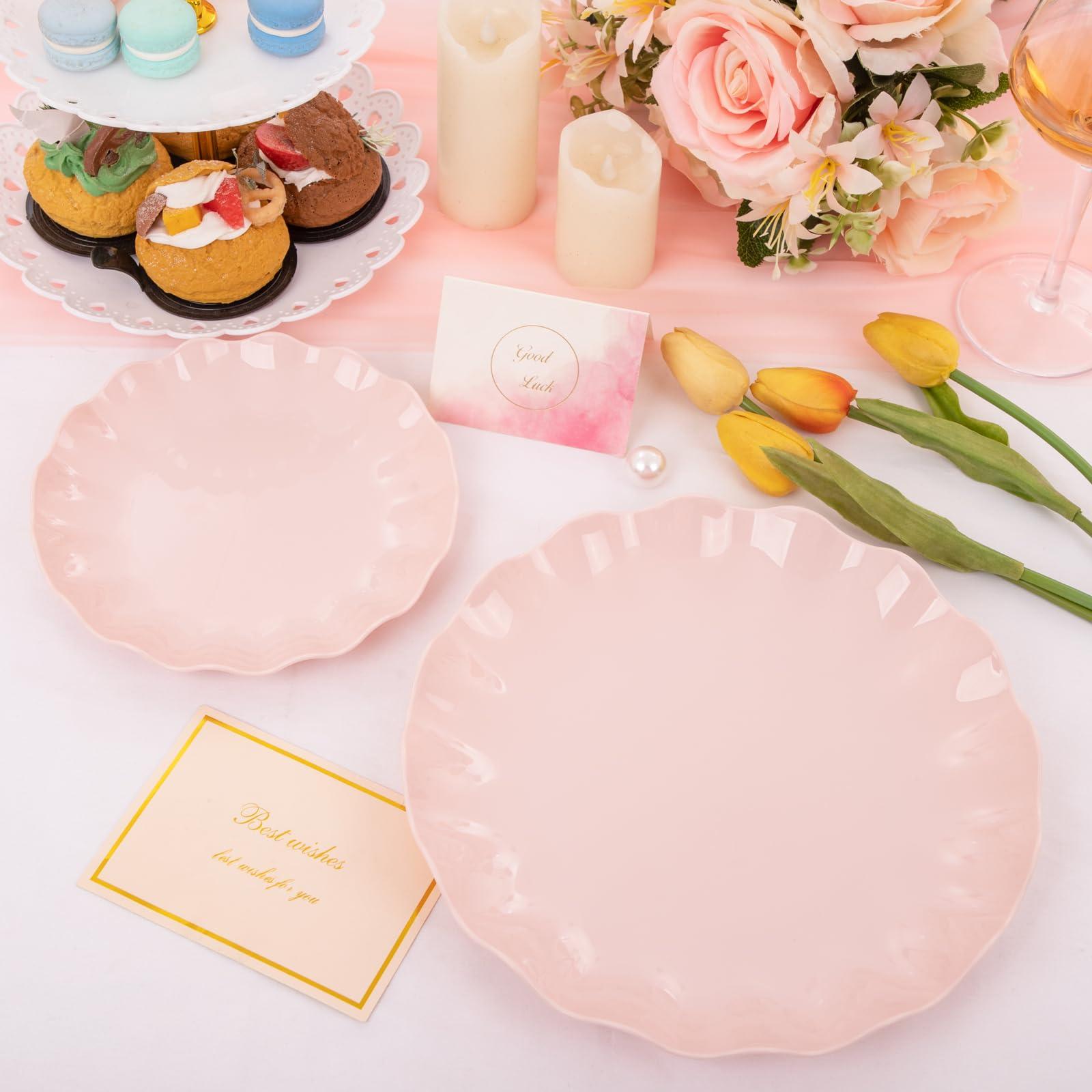 LIYH Love in your heart LIYH 24pcs Pink Plates Reusable, Pink Plastic Plates Durable and Microwave Dishwasher Safe, Baby Shower Plates, Light Weight Daisy Plastic Plates for Wedding Party Birthday