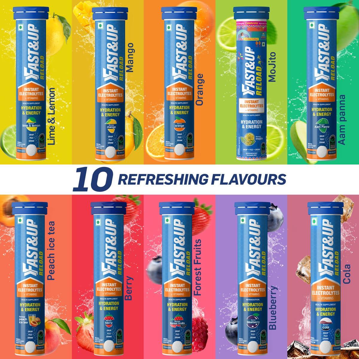 FAST&UP Fast&Up Reload - Electrolyte Energy Drink - Sports Nutrition Electrolyte Drink - Effervescent Tablets for Running & Cycling- 20 effervescent Tablets - Lime and Lemon Flavour