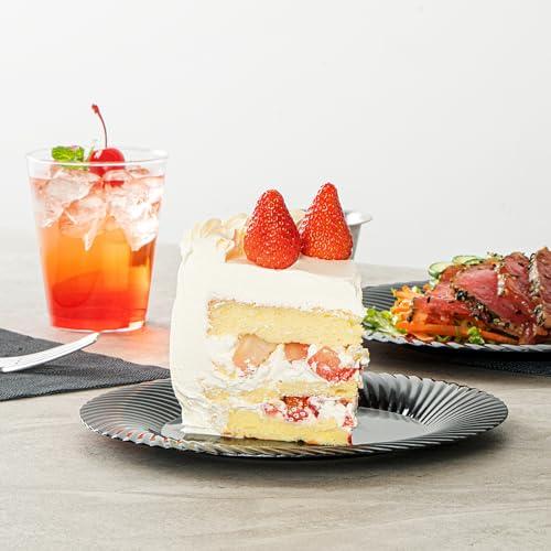 Restaurantware Restaurantware Moderna 7 Inch Premium Disposable Plates 40 Round Plastic Plates For Parties - Wave Pattern Heavy-duty Black Plastic Dinner Plates For Warm And Cold Foods Ideal For Cafes