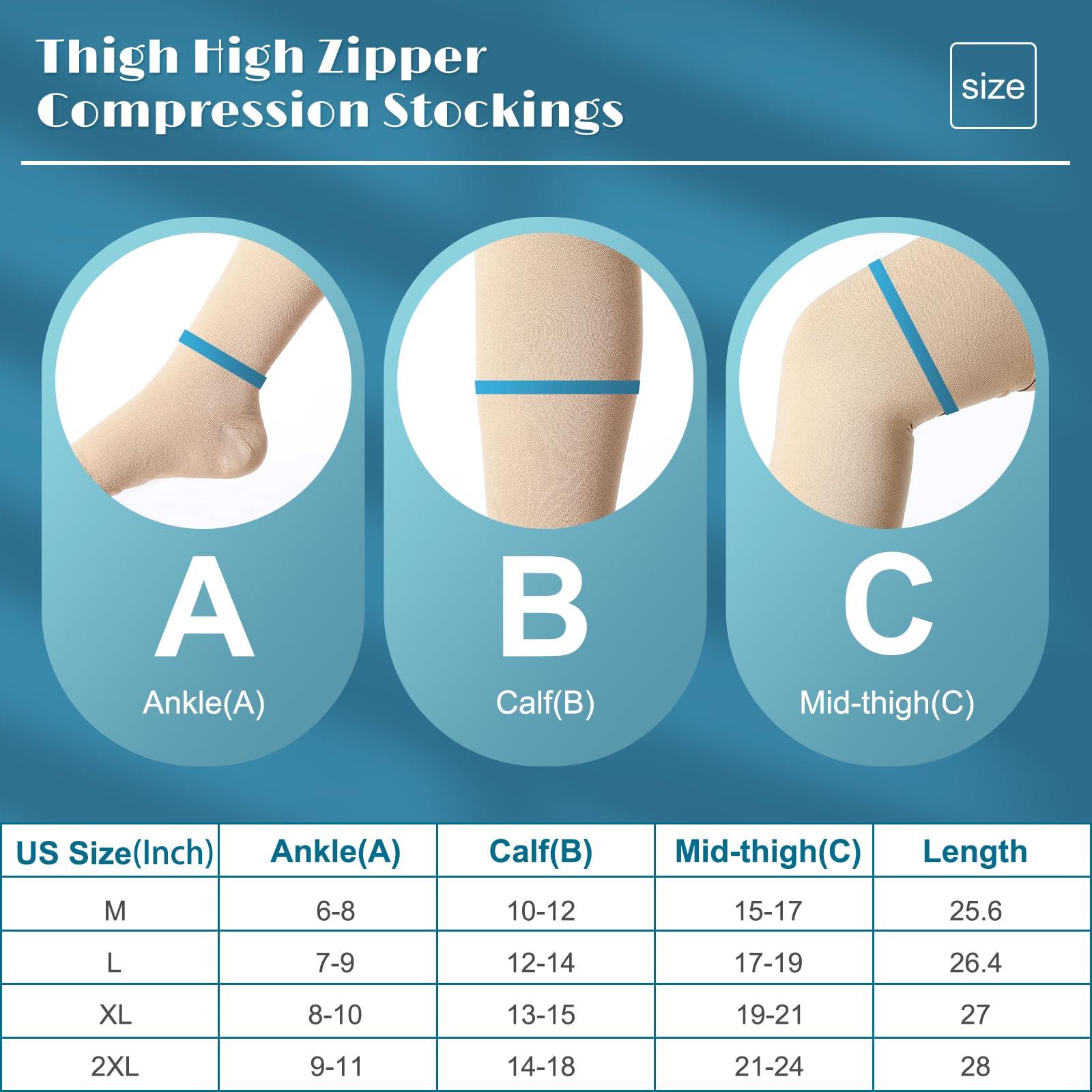 Newcotte Newcotte Compression Socks with Zipper for Women Thigh High Compression Stockings 20-30mmhg Support Socks for Women Men(XL)