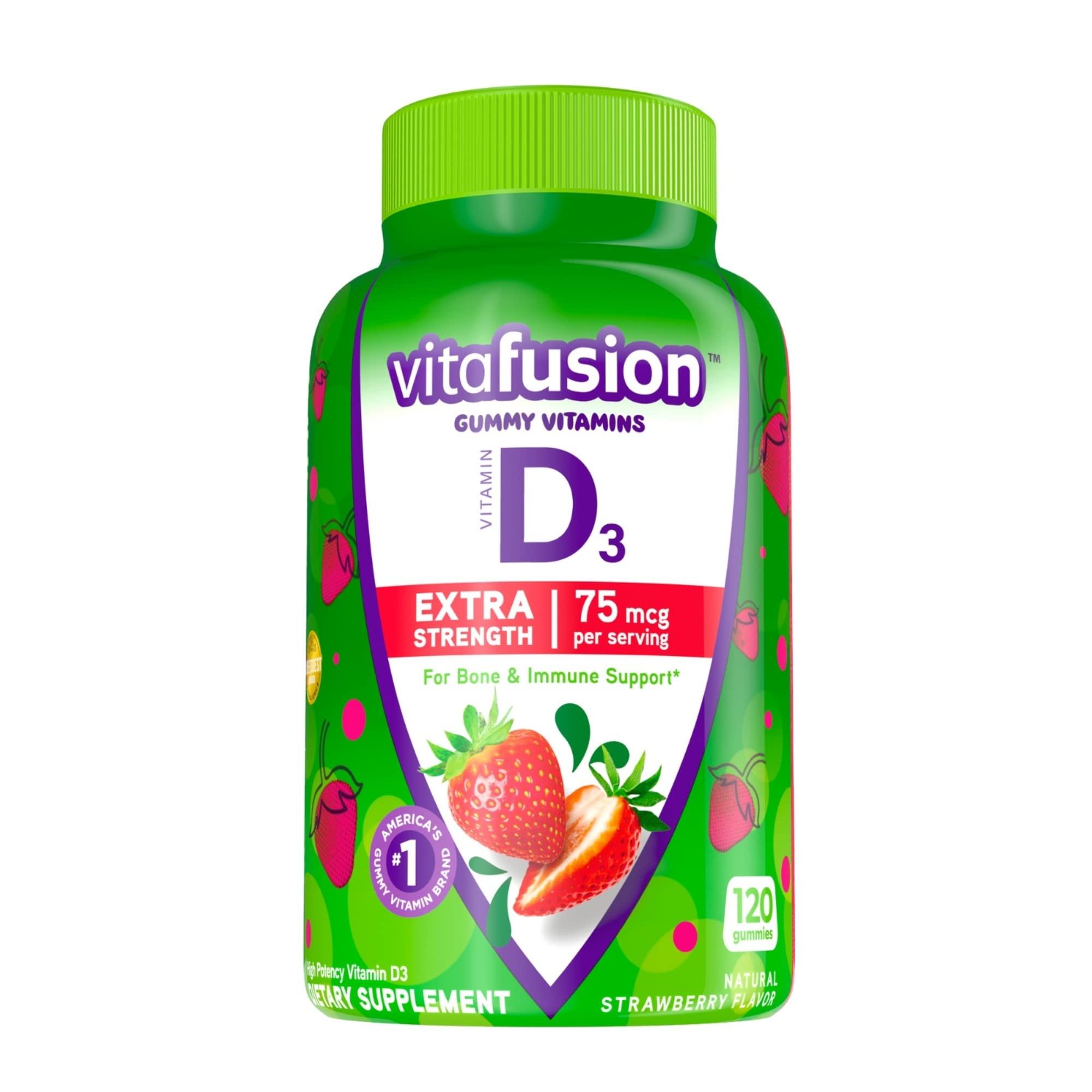 Vitafusion Vitafusion Extra Strength Vitamin D3 Gummy & Chewable Calcium Gummy Vitamins for Bone and Teeth Support, Fruit and Cream Flavored, Americas Number 1 Gummy Vitamin Brand, 50 Day Supply, 100 Count