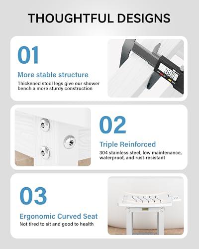 YEFU Elderly Shower Chair for Inside Shower: Shower Stool Waterproof Plastic White Small for Shaving Legs Bathtub Small Spaces - Shower Bench Seat for Adults Seniors Disabled