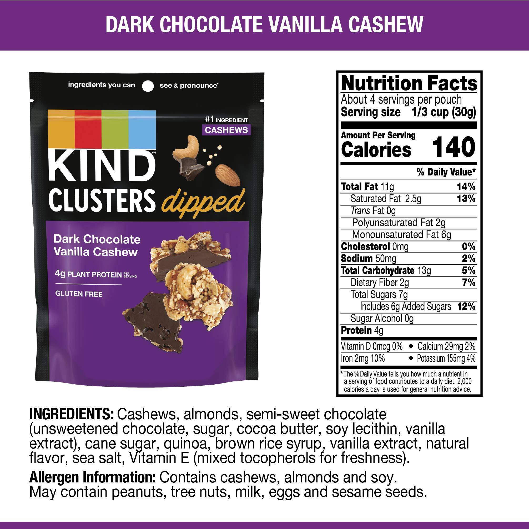 KIND KIND Snack Clusters Dipped, Dark Chocolate Vanilla Cashew, Gluten Free, 4g Protein, 4 Ounce , 8Count