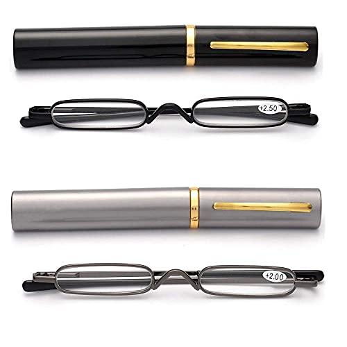 Viseng Viseng 2 Pack Slim Mini Metal Reading Glasses Compact Lightweight Portable Readers with Glasses Case for Reading Case +2.5