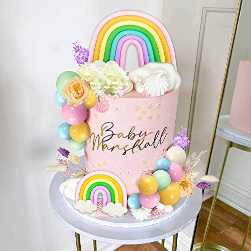 DRWATE 24PCS Rainbow Cake Topper Balls Cake Decorations flower Cake Topper with Macaron Balls Artificial roses for Baby Shower Oh Baby Boys and Girls Birthday Themed Party Supplies (Colorful)