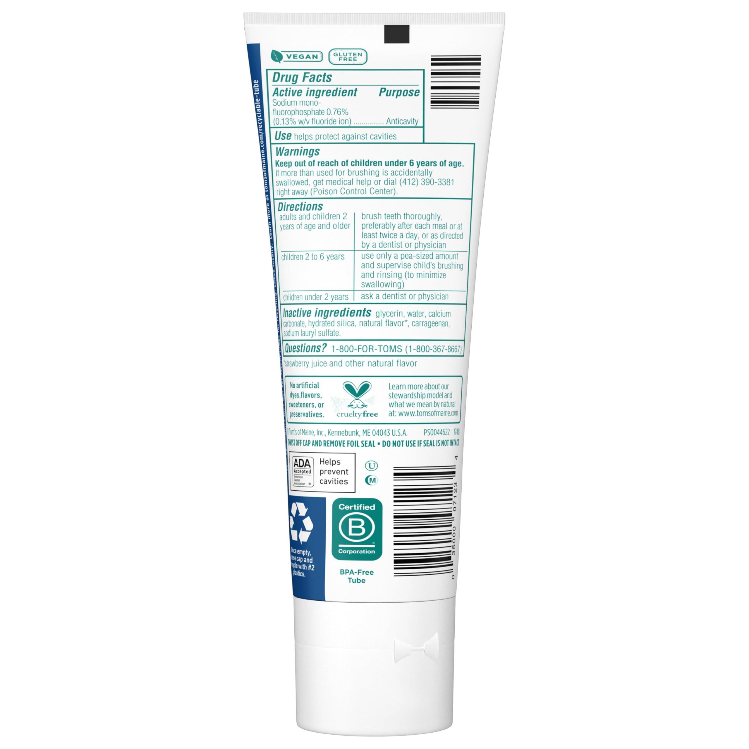 Tom's of Maine Tom's of Maine ADA Approved Fluoride Children's Toothpaste, Natural Toothpaste, Dye Free, No Artificial Preservatives, Silly Strawberry, 5.1 oz. 3-Pack (Packaging May Vary)