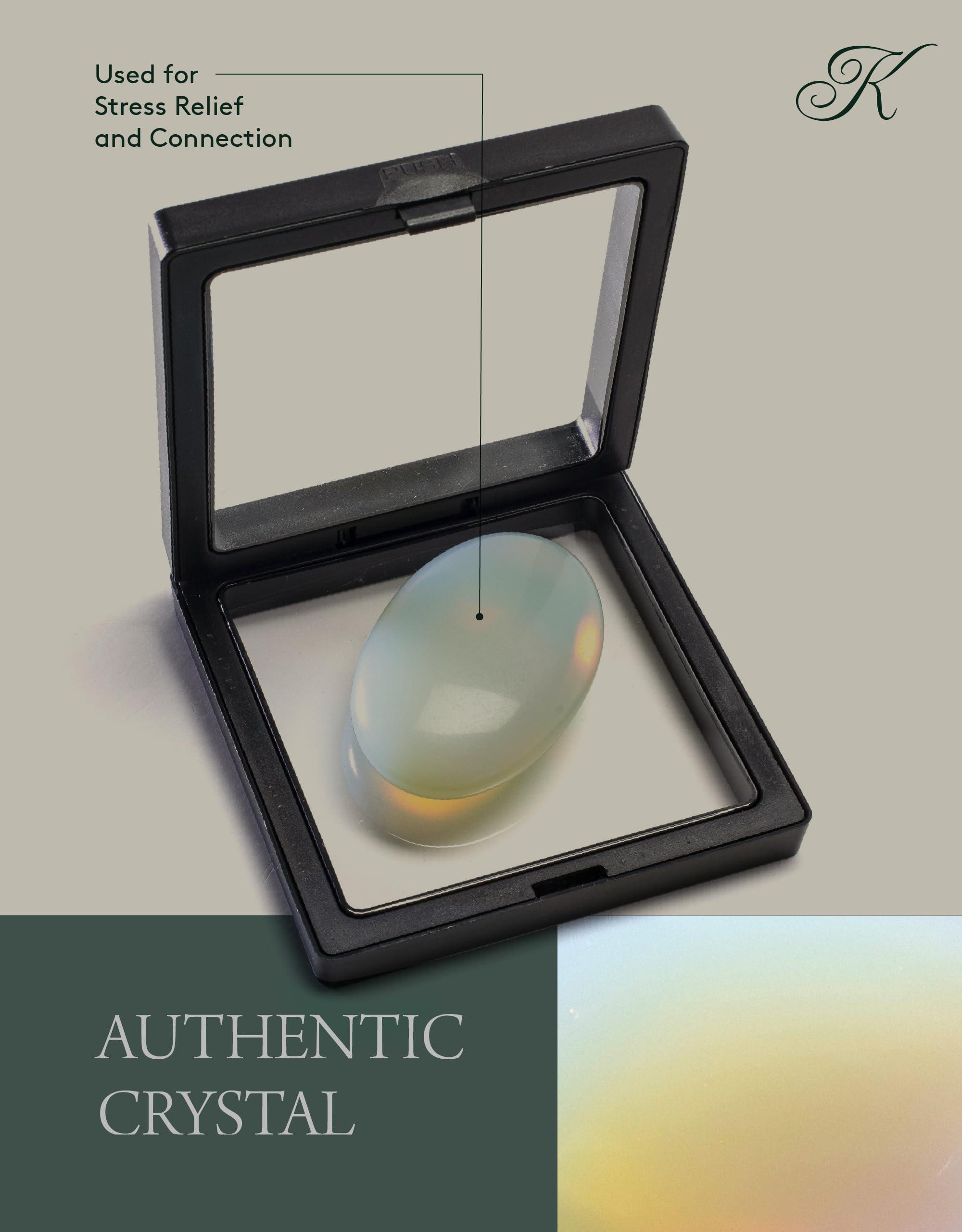 KALIFANO KALIFANO Opalite Palm Stone with Healing & Calming Effects - High Energy Moonstone with Information Card - Reiki Worry Crystal Used for Soothing Energy (Family Owned and Operated)