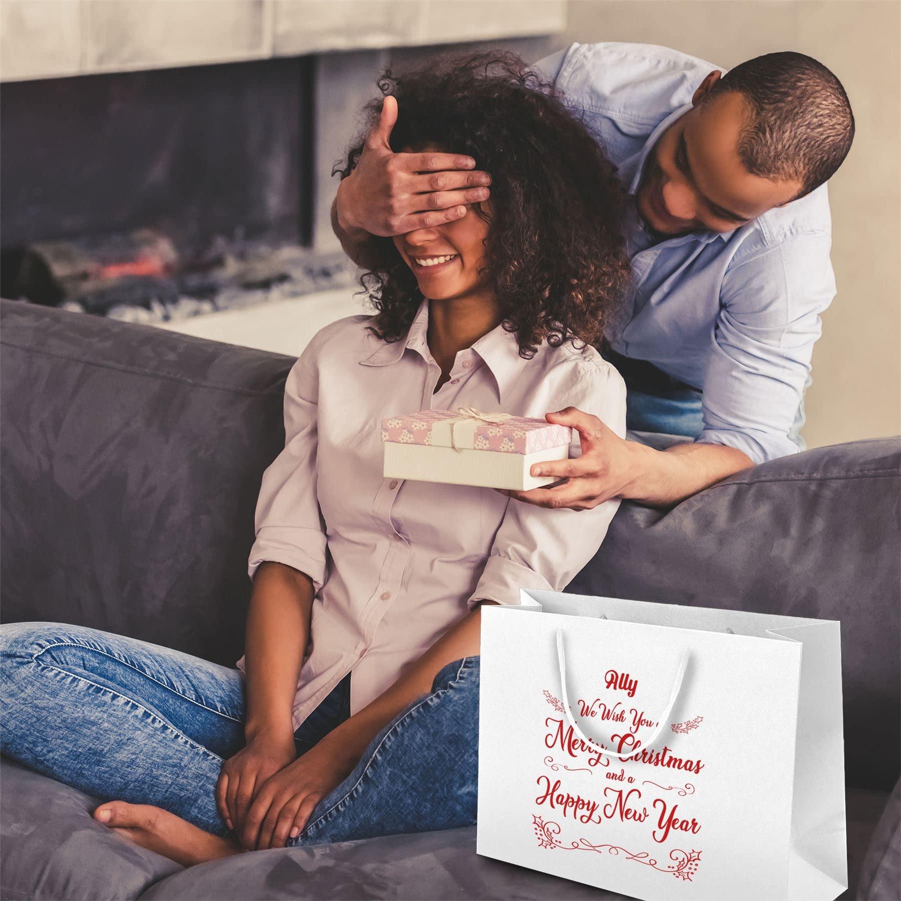 Bang Tidy Clothing Bang Tidy Clothing Personalized Christmas Gift Bags - Paper with Rope Handles - Recyclable Xmas Gift Bag - BB-XMAS-02-WHITE-M - White - M