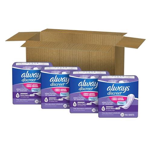 Always Discreet Always Discreet Adult Incontinence Pads for Women, Extra Heavy Absorbency, Long Length, Postpartum Pads, 112 CT