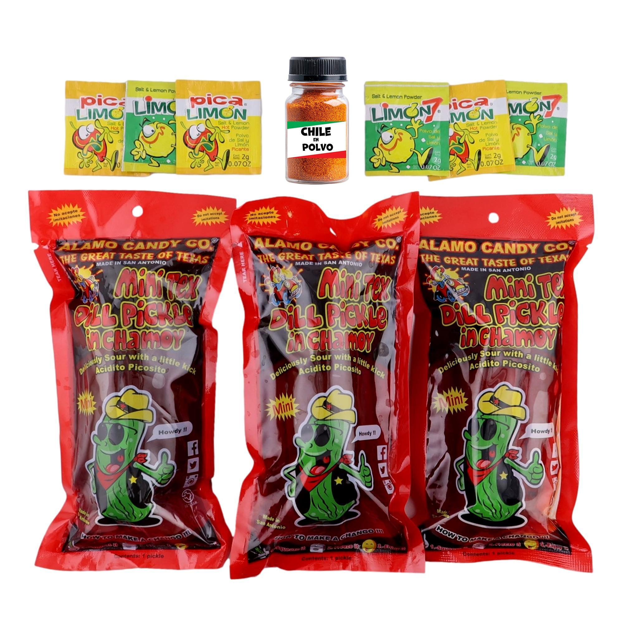 Happy Packs Chamoy Pickle Kit with Tajin, Lemon & Lime by Happy Packs | Pepinillos con Chamoy | Includes 3 Chamoy Pickles | Mexican Candy Variety Pack | Unique Food Gifts