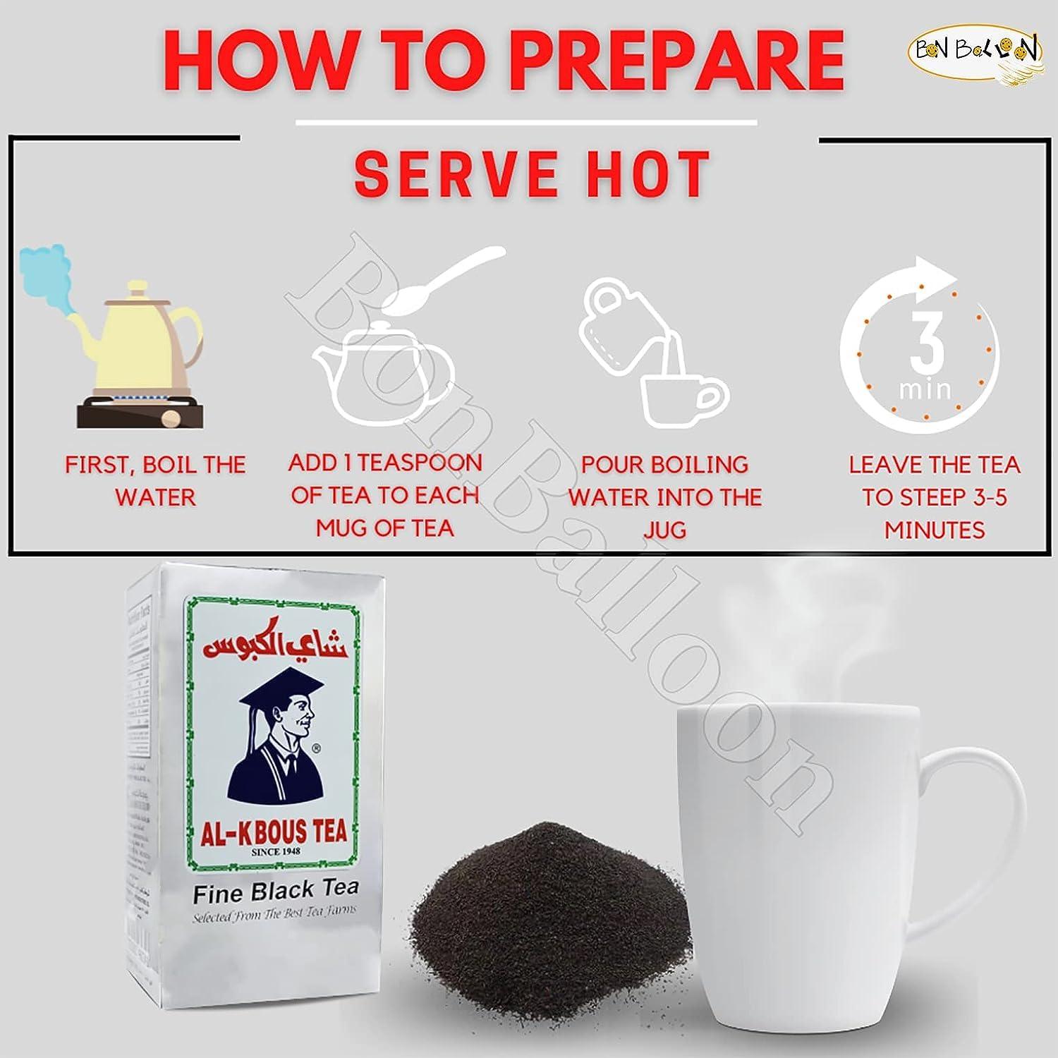 bonballoon Fine Black Tea Al-Kbous Al Kbous Al Kaboos Soft Loose Egyptian Egypt Arab Arabic Natural With Pure Oriental Strong Rich Taste Halal (1 Pack = 7.05 oz / 200 gm)