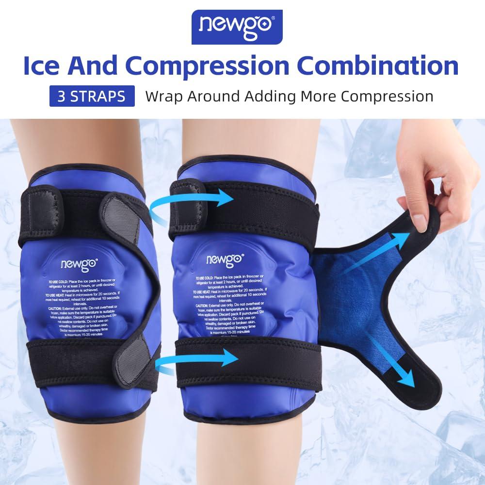 NEWGO NEWGO Ice Pack for Knee Replacement Surgery, Reusable Gel Cold Pack Wrap Around Entire Knee for Knee Injuries, Pain Relief, Swelling, Bruises (2Pack Blue)