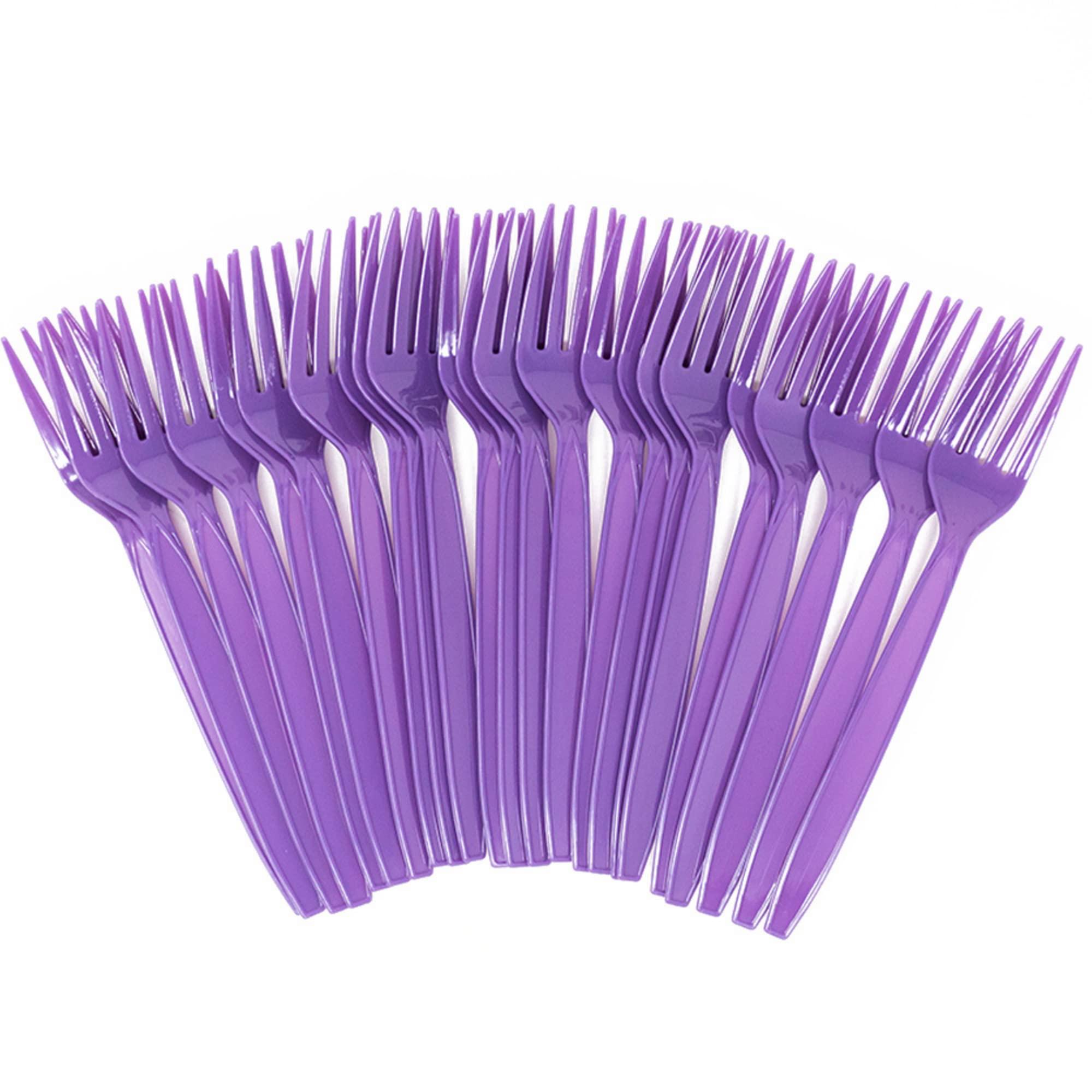 Blue Orchards Purple Plastic Forks (24 Pack) - Purple Forks for Parties, Lightweight Plasticware, Colored Plastic Forks, Plastic Utensils, Disposable Cutlery for Occasions, Party Plastic Forks, Blue Orchards