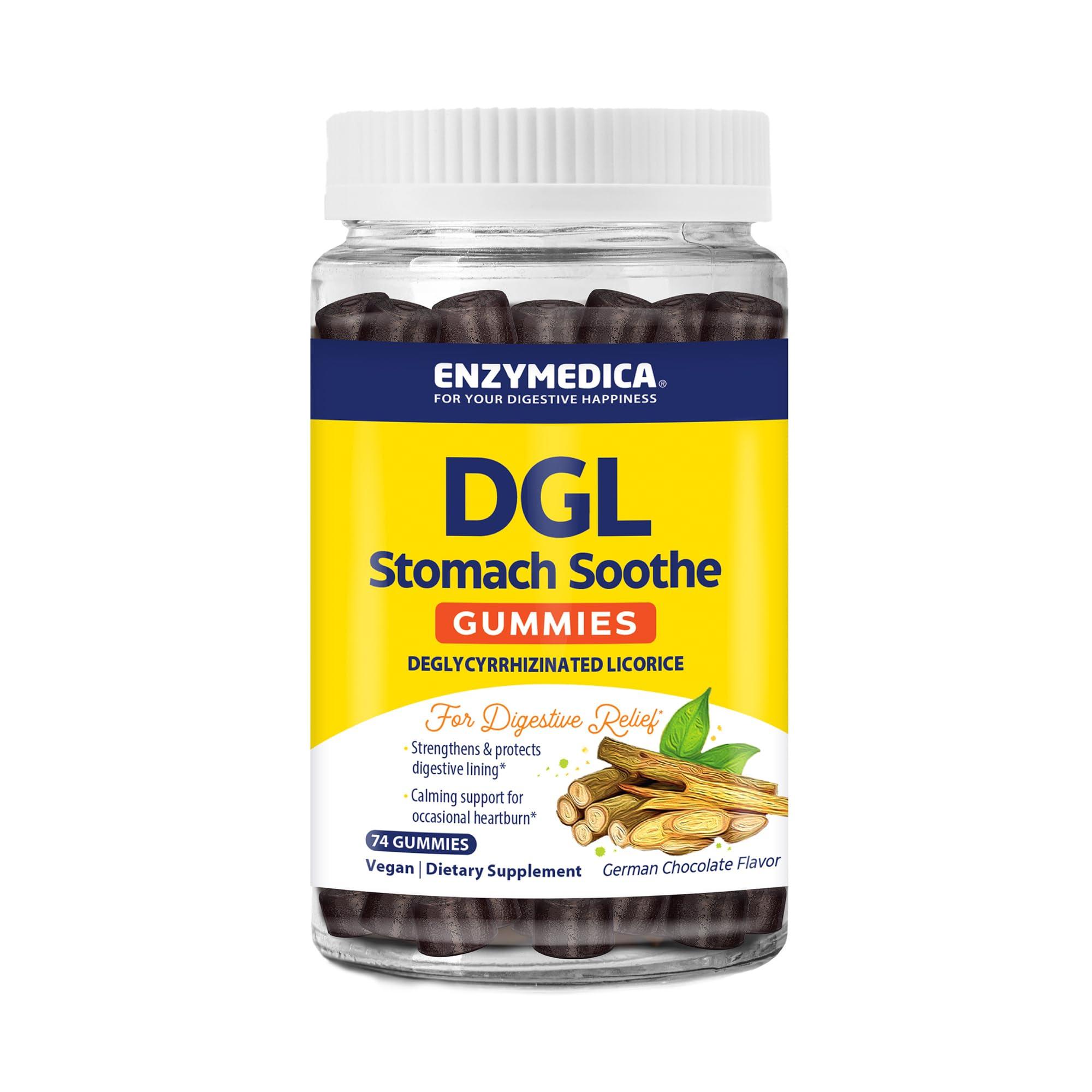Enzymedica Enzymedica, DGL Stomach Soothe, Deglycyrrhizinated Licorice Gummies for Digestive Support & Gut Health, Chocolate, 74 Count