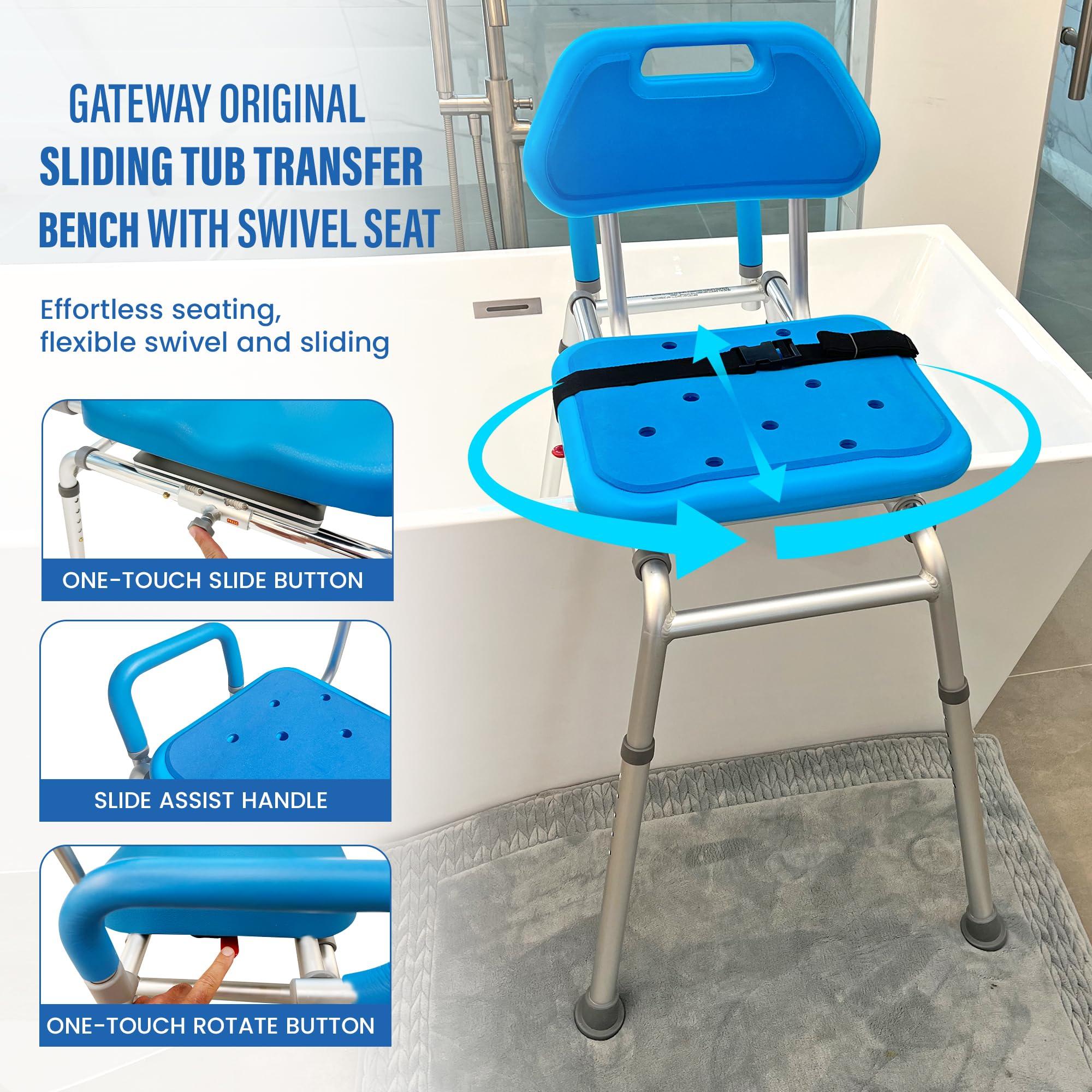 Platinum Health Platinum Health Gateway Premium Sliding Bath Transfer Bench with Swivel Seat-Padded (Blue)