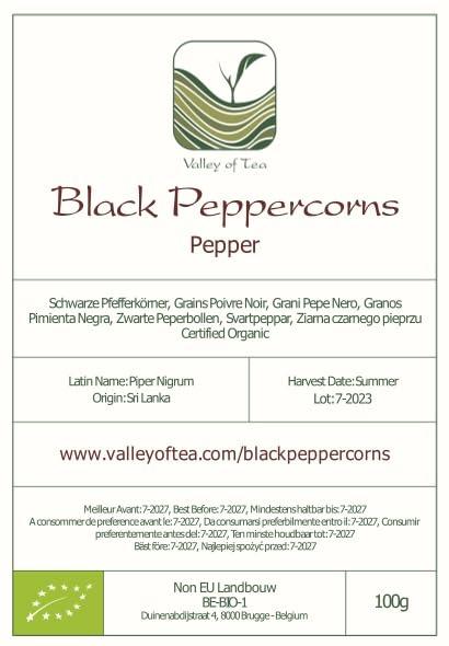 Valley of Tea Black Pepper Whole Corns Organic - Gourmet Black Peppercorn - Black Peppercorns For Grinder Refill - Grinder Peppers Peppercorns Whole Pepper Corns Pepper Corn For Grinding Pepper Whole Pepercorn 100g