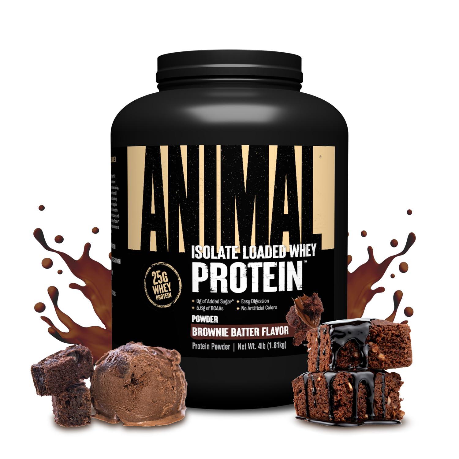 Animal Animal Whey Isolate Protein Powder - Loaded for Pre & Post Workout Muscle Builder and Recovery with Digestive Enzymes for Men & Women - 25g Protein, Great Taste, Low Sugar - Brownie Batter 4 lbs