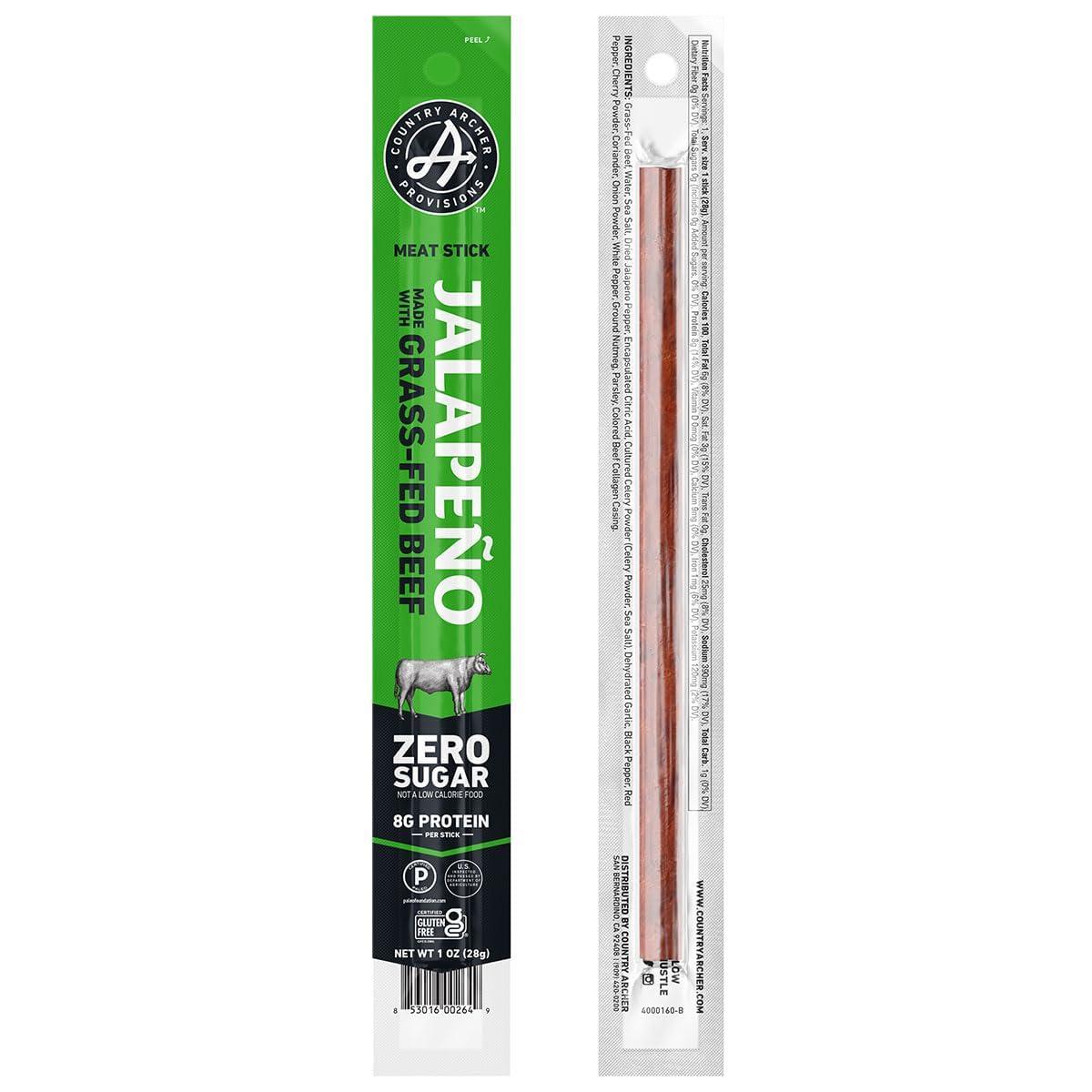 Country Archer Country Archer Beef Jerky Sticks Jalapeno - Grass Fed Beef Sticks Individually Wrapped, Beef Sticks Bulk, Beef Jerky Snack Packs, Gluten Free, Paleo, Keto, Sugar Free - 1 oz Meat Sticks (Pack of 18)