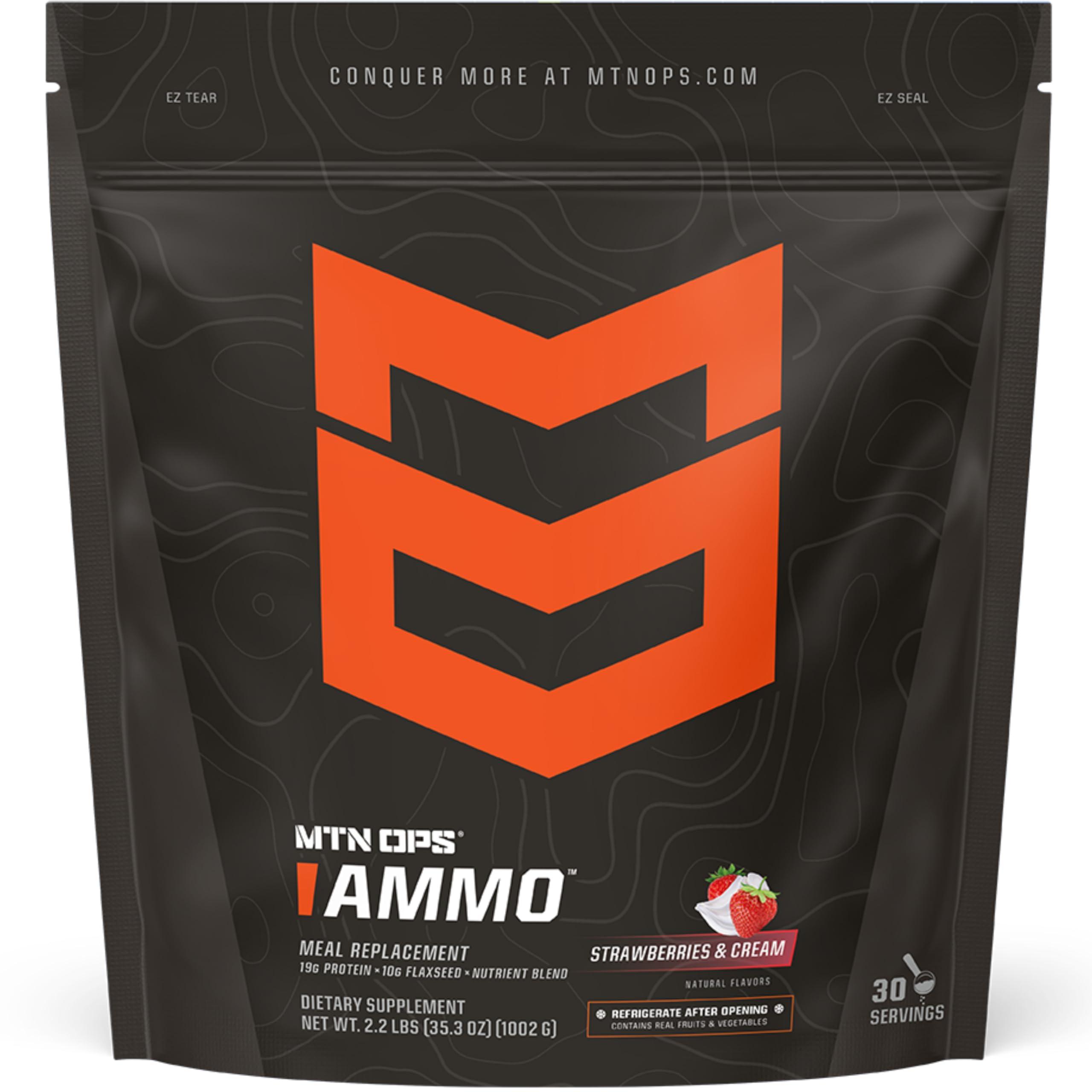 MTN OPS MTN OPS Ammo Protein Powder Meal Replacement Shake for Lean Muscle Building, Strawberries & Cream Flavor, 28 Servings