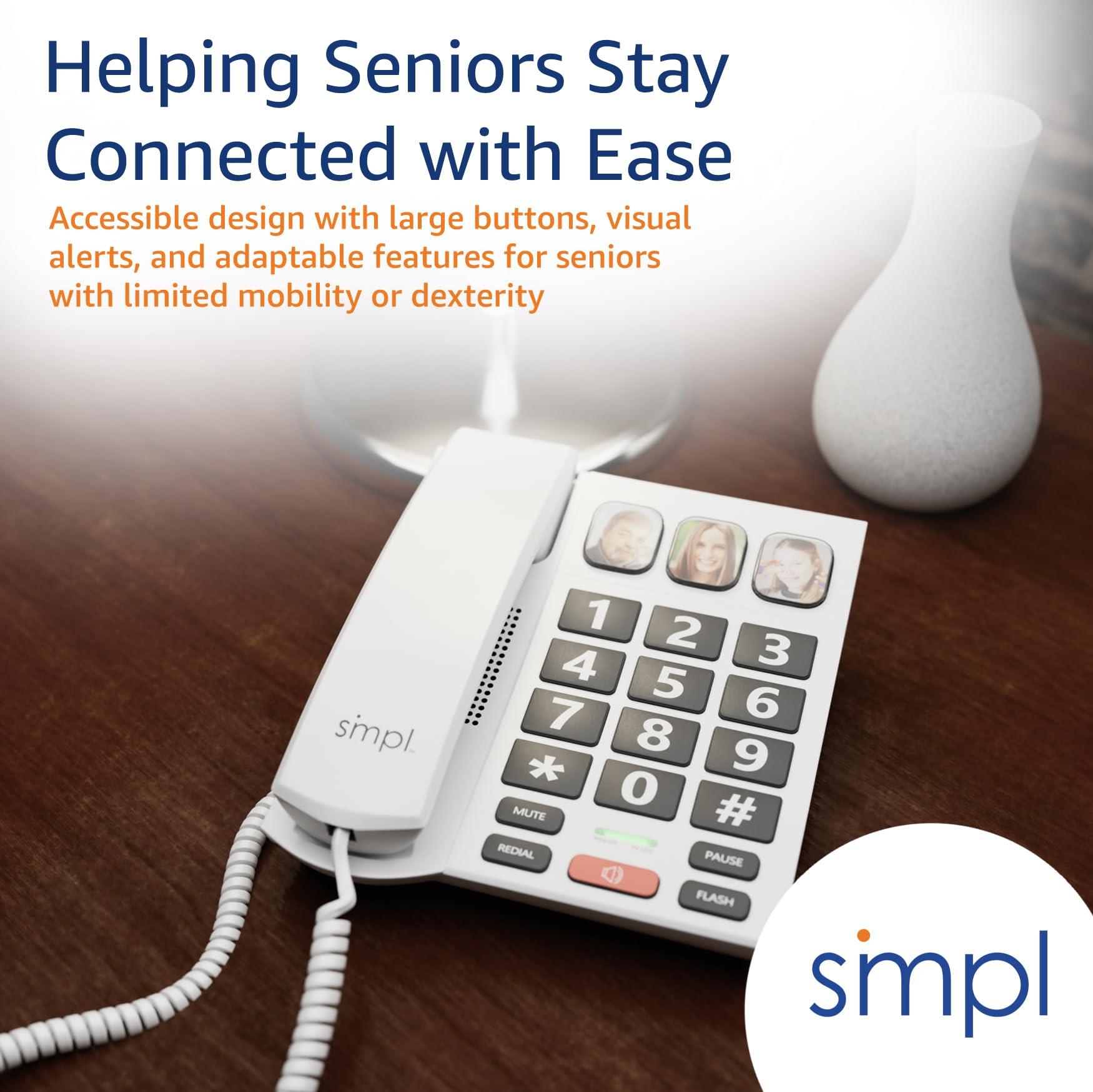 smpl SMPL Big Button Phone for Seniors, Corded Landline Phone for Elderly, Handicap, Amplify Permanently for Hearing & Vision Loss, Alzheimers, Dementia - Ideal Phone for Seniors (Model 56020)