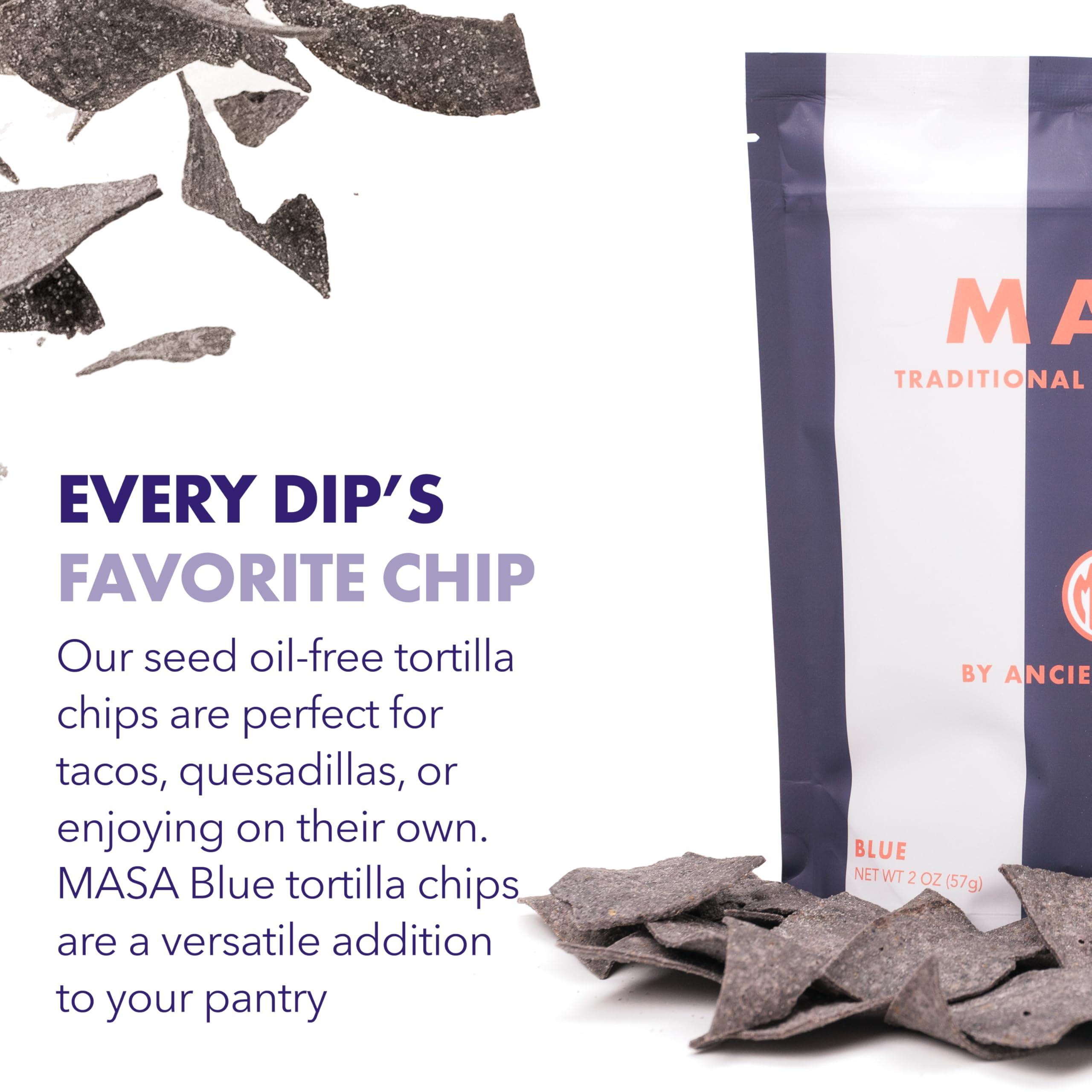Ancient Crunch MASA Chips Blue Corn Tortilla Chips - Naturally Grown Blue Corn with Grass Fed Tallow and Sea Salt Tortilla Chips - No Seed-Oil Snacks - 6 Pack, 5 Ounce Each