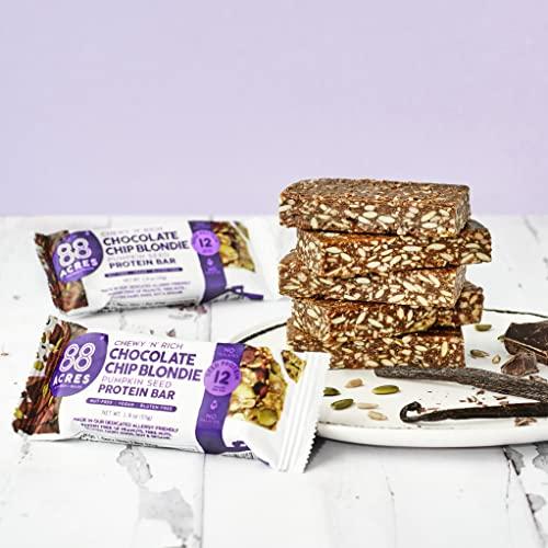 88 Acres 88 Acres Vegan Seed Protein Bar | 12g Plant Based Protein Per Bar, Gluten Free, Nut Free, Non GMO, School Safe, No Palm Oil | 9 Pack, 1.9 oz (Chocolate Chip Blondie)