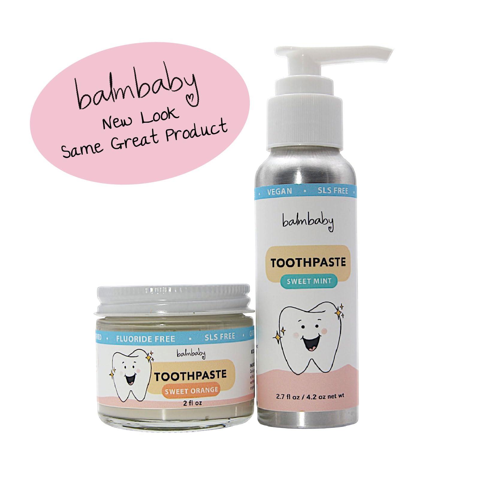 BALM! Baby Kids All Natural Fluoride Free Toothpaste by Balm Baby Brand  SLS Free Toothpaste with Xylitol, Vegan, Gluten Free, BPA Free, Glass Jar Zero Waste Childrens Teeth Paste (2PK Orange)